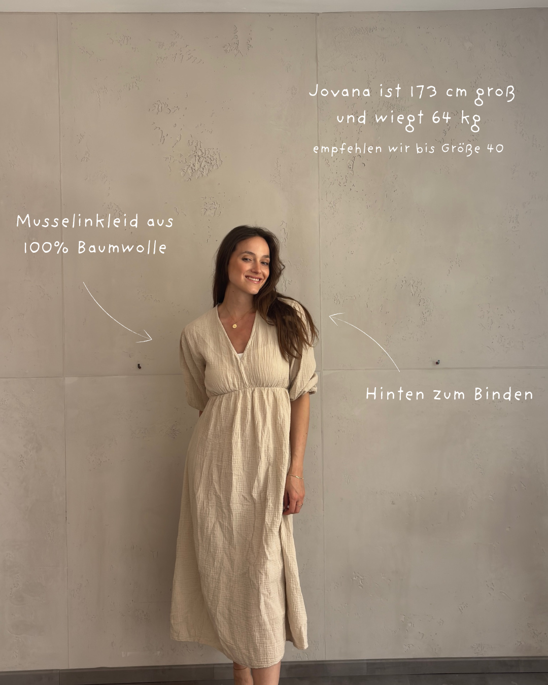 Maxi Musselin Kleid mit Ärmeln uni
