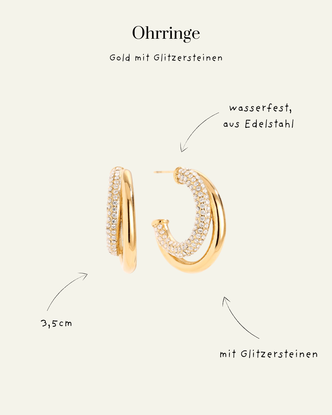 35mm Fine Diamond Hoop Ohrringe in Gold - Switch - Fashion