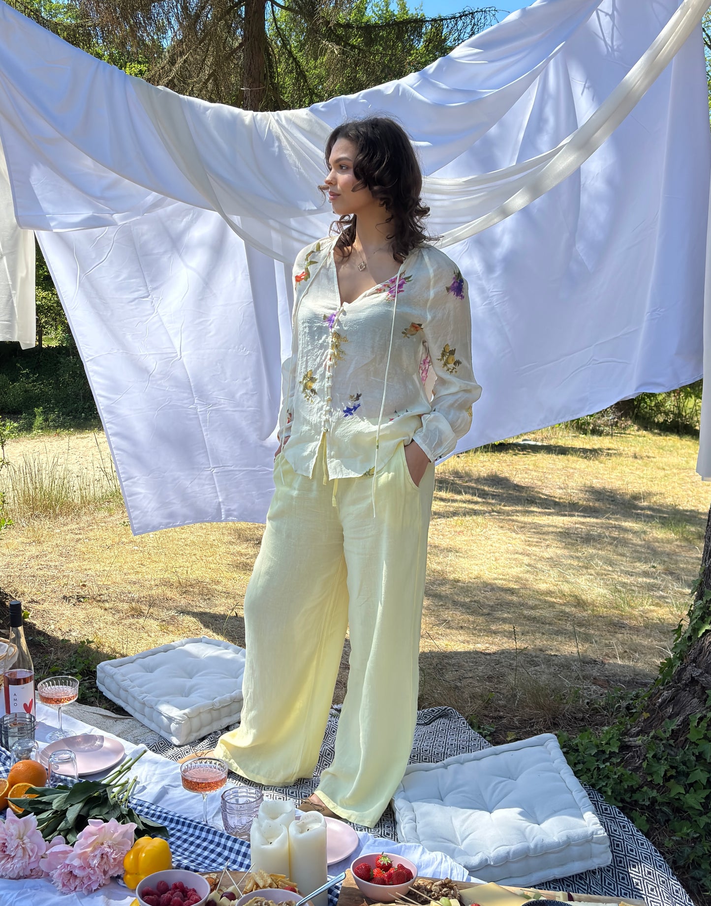 Bluse mit Flowerprint und Knopfleiste