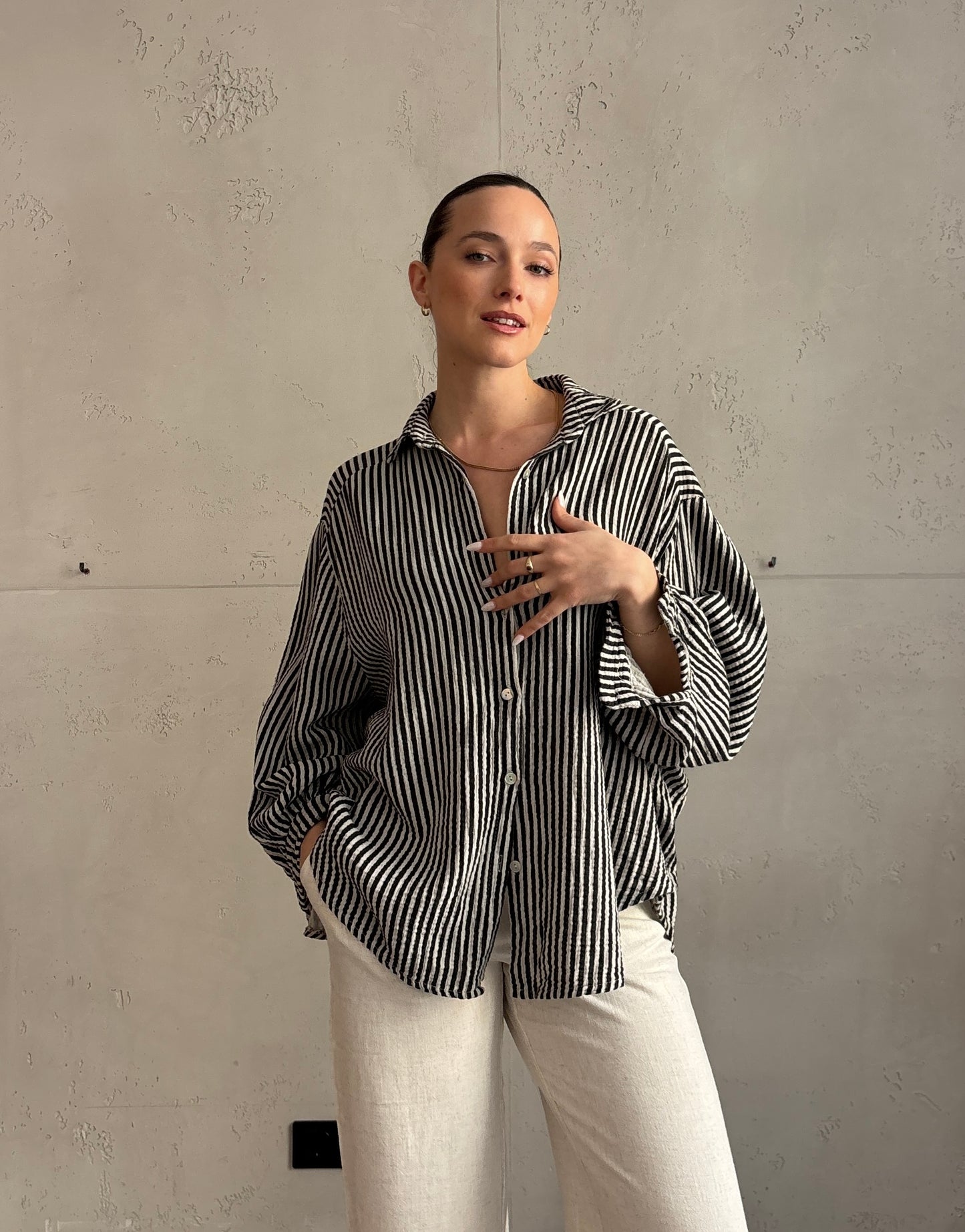 Musselin Bluse mit schmalen Streifen