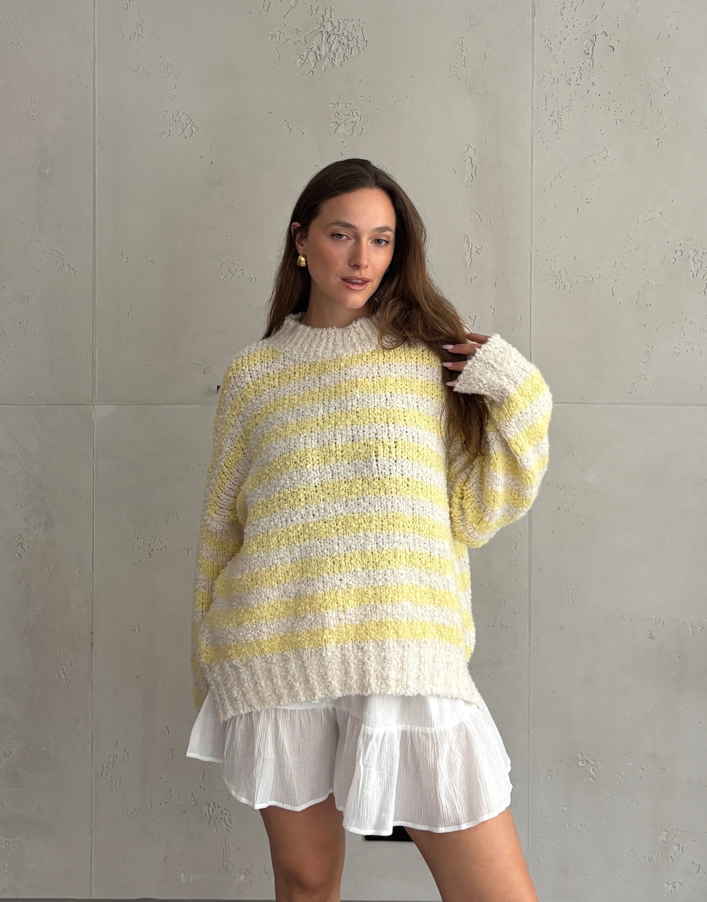 Bouclé Alpaca Pullover mit Streifen