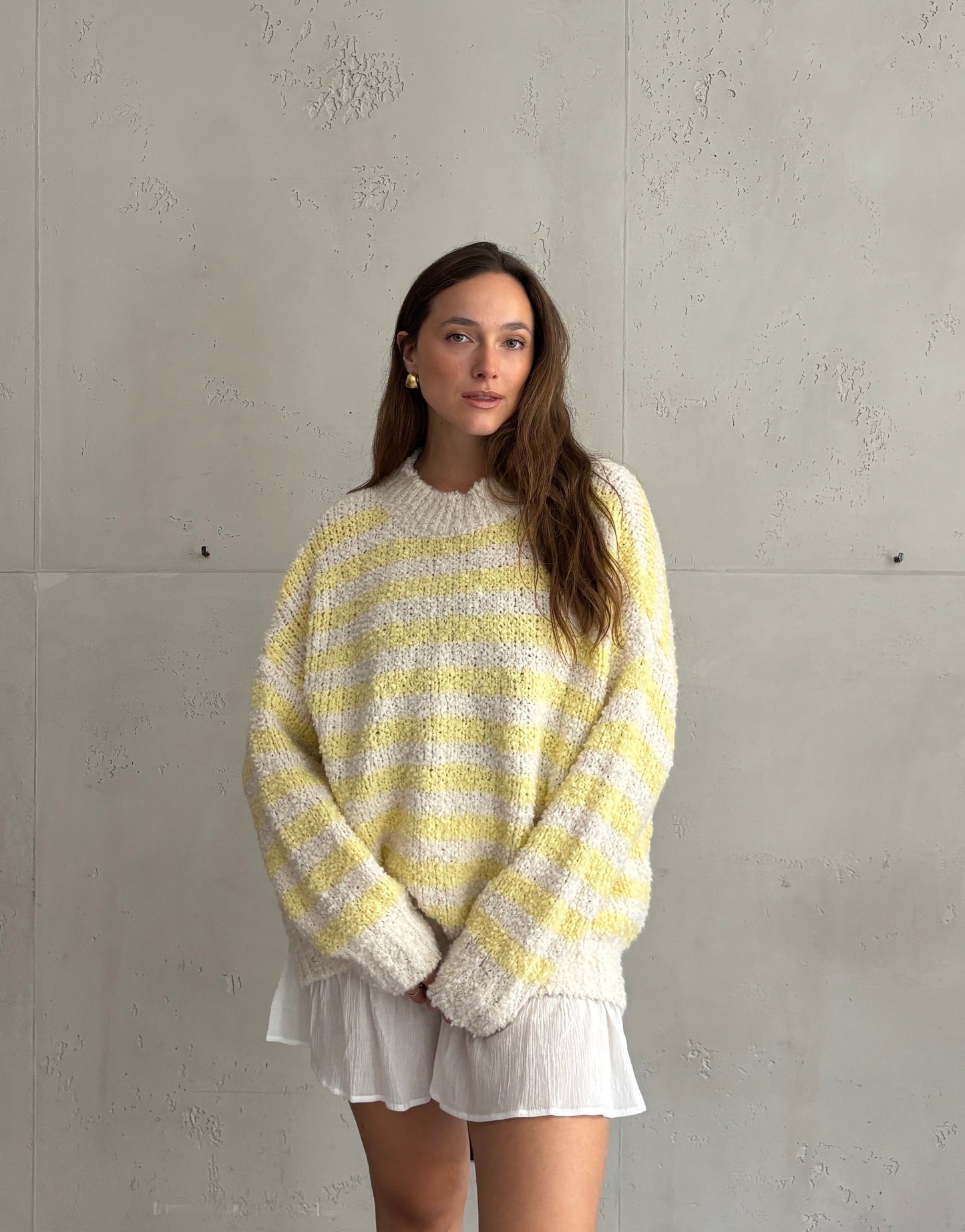 Bouclé Alpaca Pullover mit Streifen