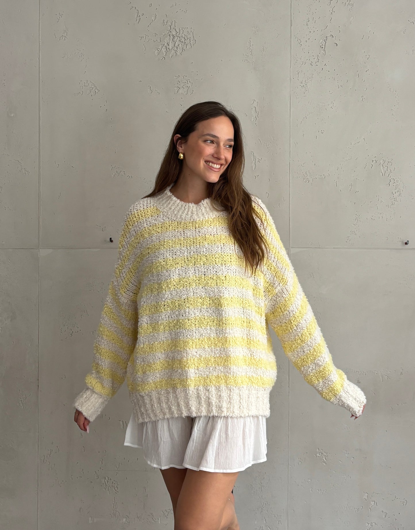 Bouclé Alpaca Pullover mit Streifen