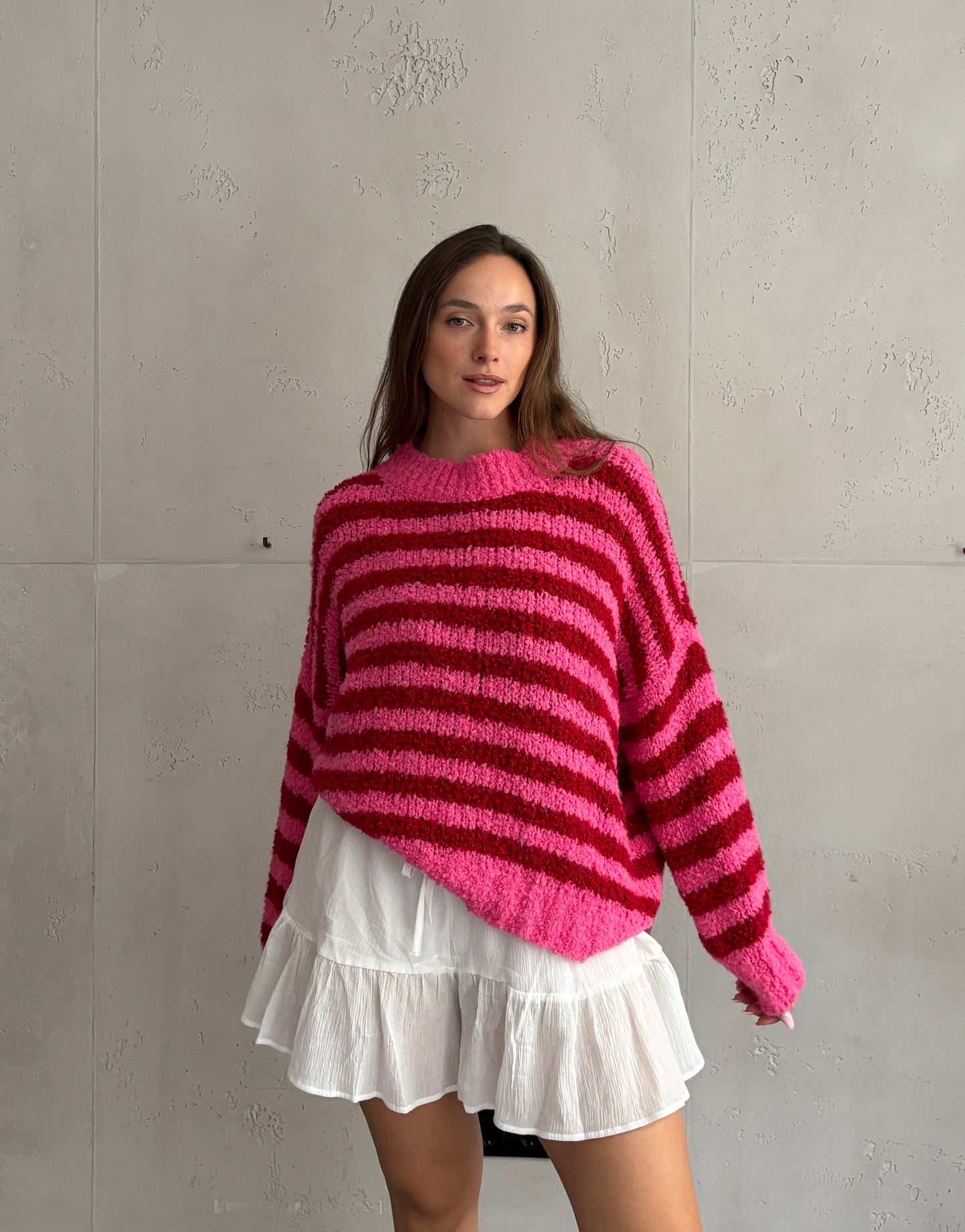 Bouclé Alpaca Pullover mit Streifen