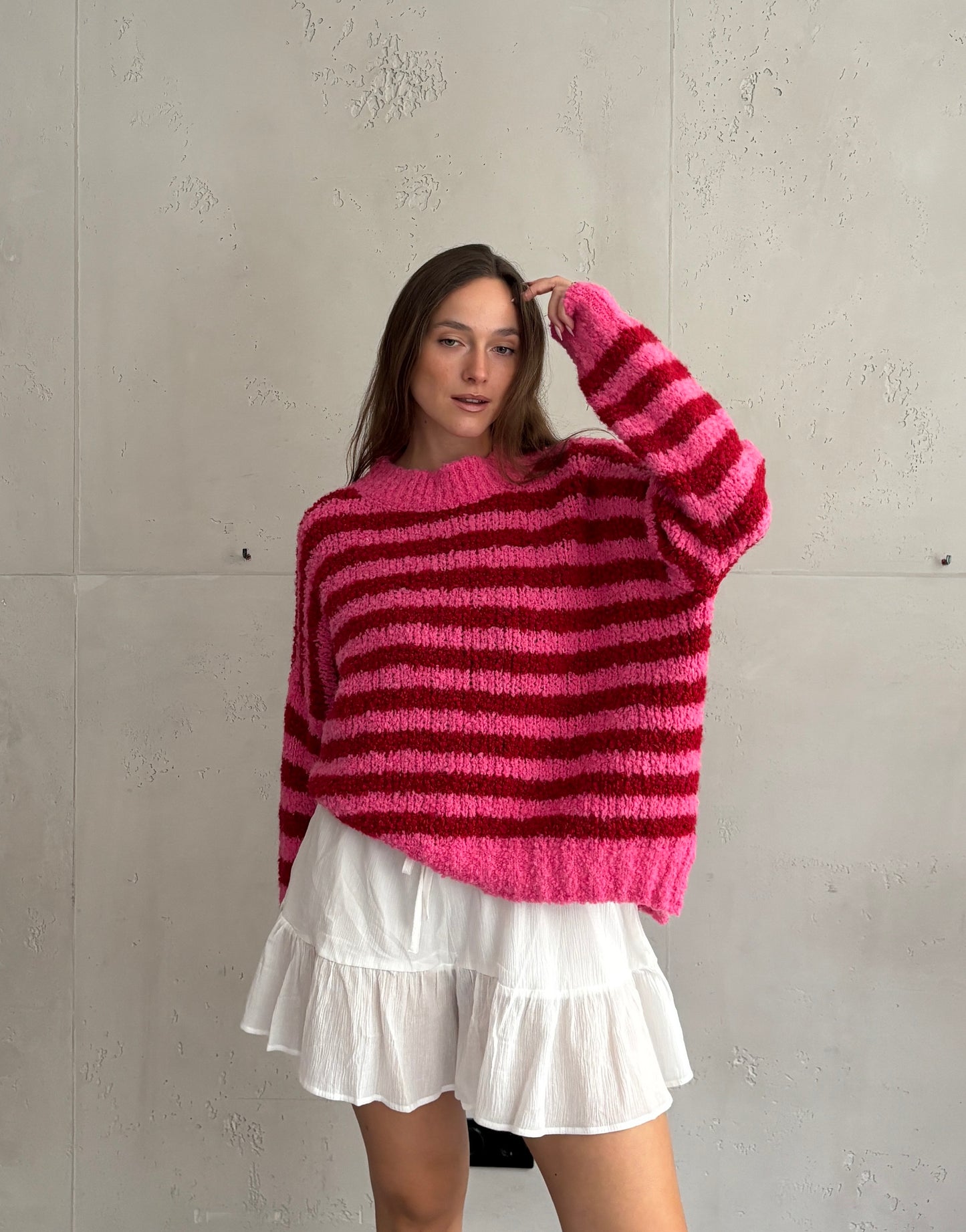 Bouclé Alpaca Pullover mit Streifen