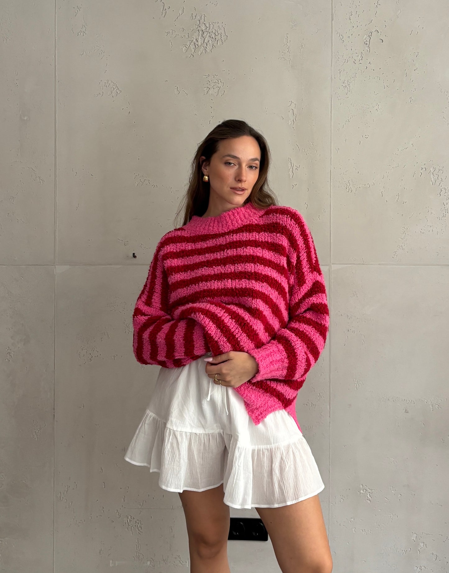 Bouclé Alpaca Pullover mit Streifen