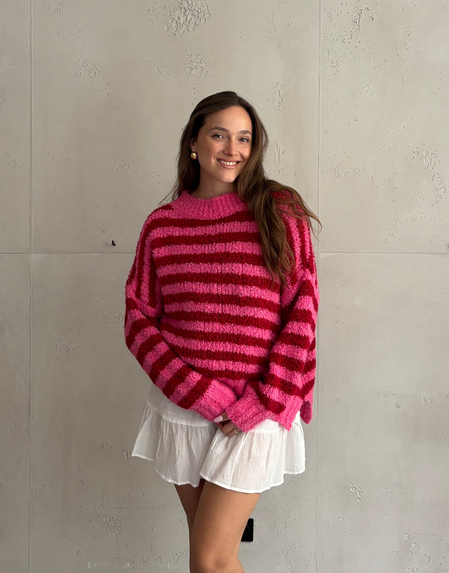 Bouclé Alpaca Pullover mit Streifen