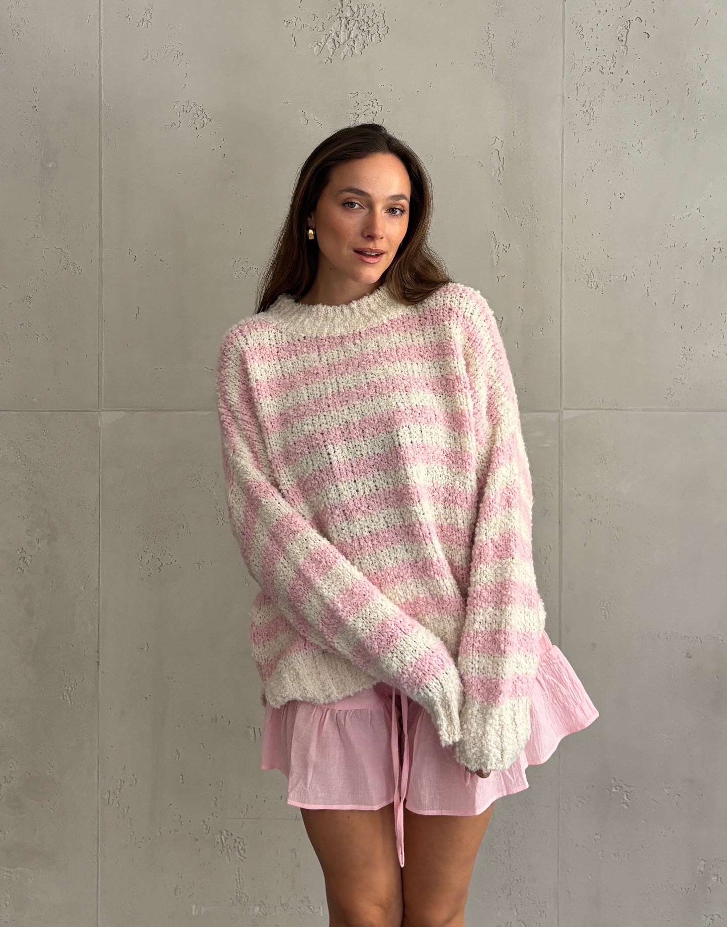 Bouclé Alpaca Pullover mit Streifen