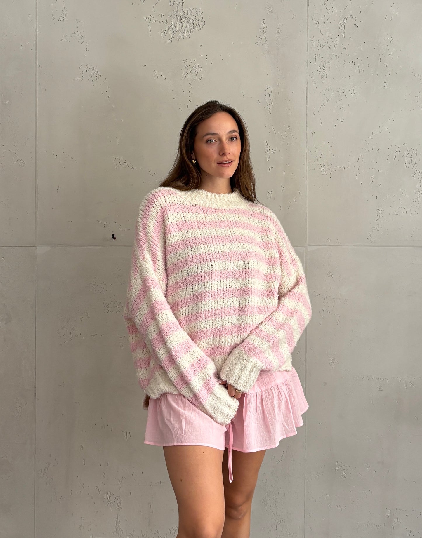 Bouclé Alpaca Pullover mit Streifen