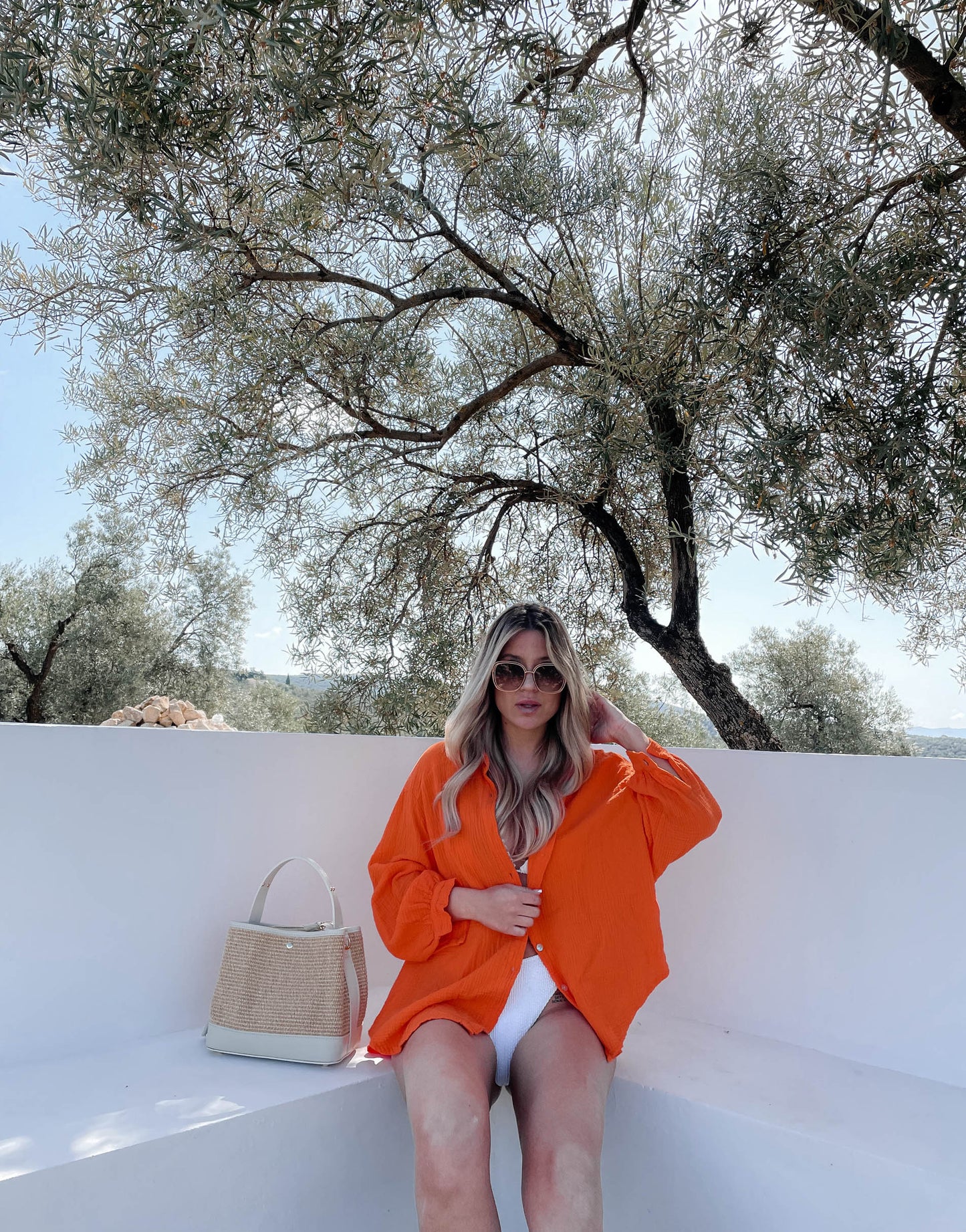 Musselinbluse kurz Orange