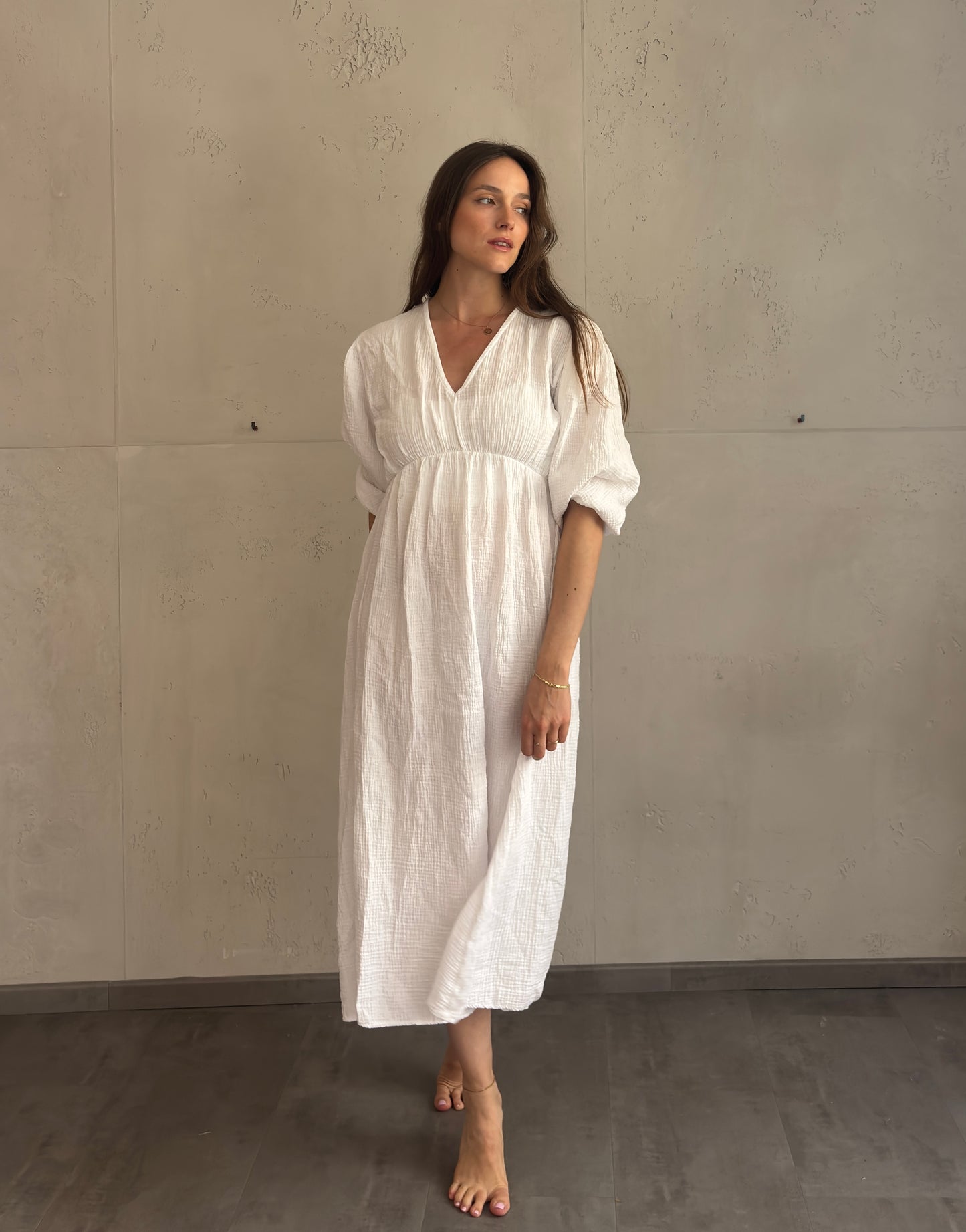 Maxi Musselin Kleid mit Ärmeln uni