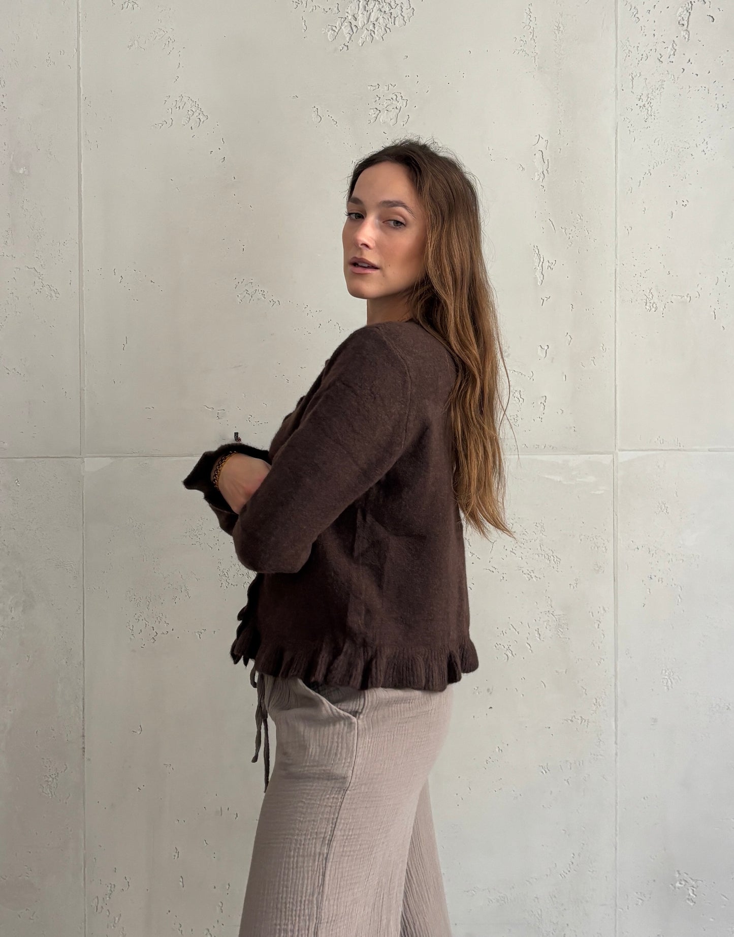 Rüschen-Strickjacke