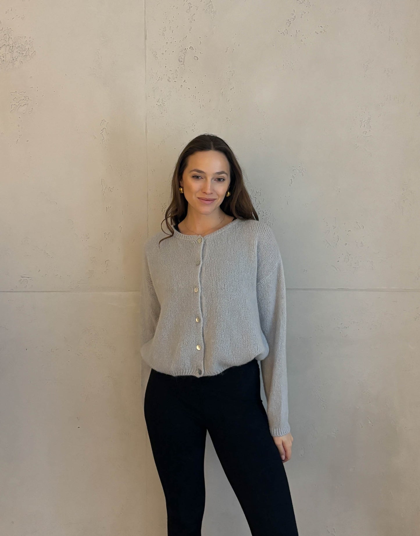 Kurze Mohair Strickjacke mit Rundhals