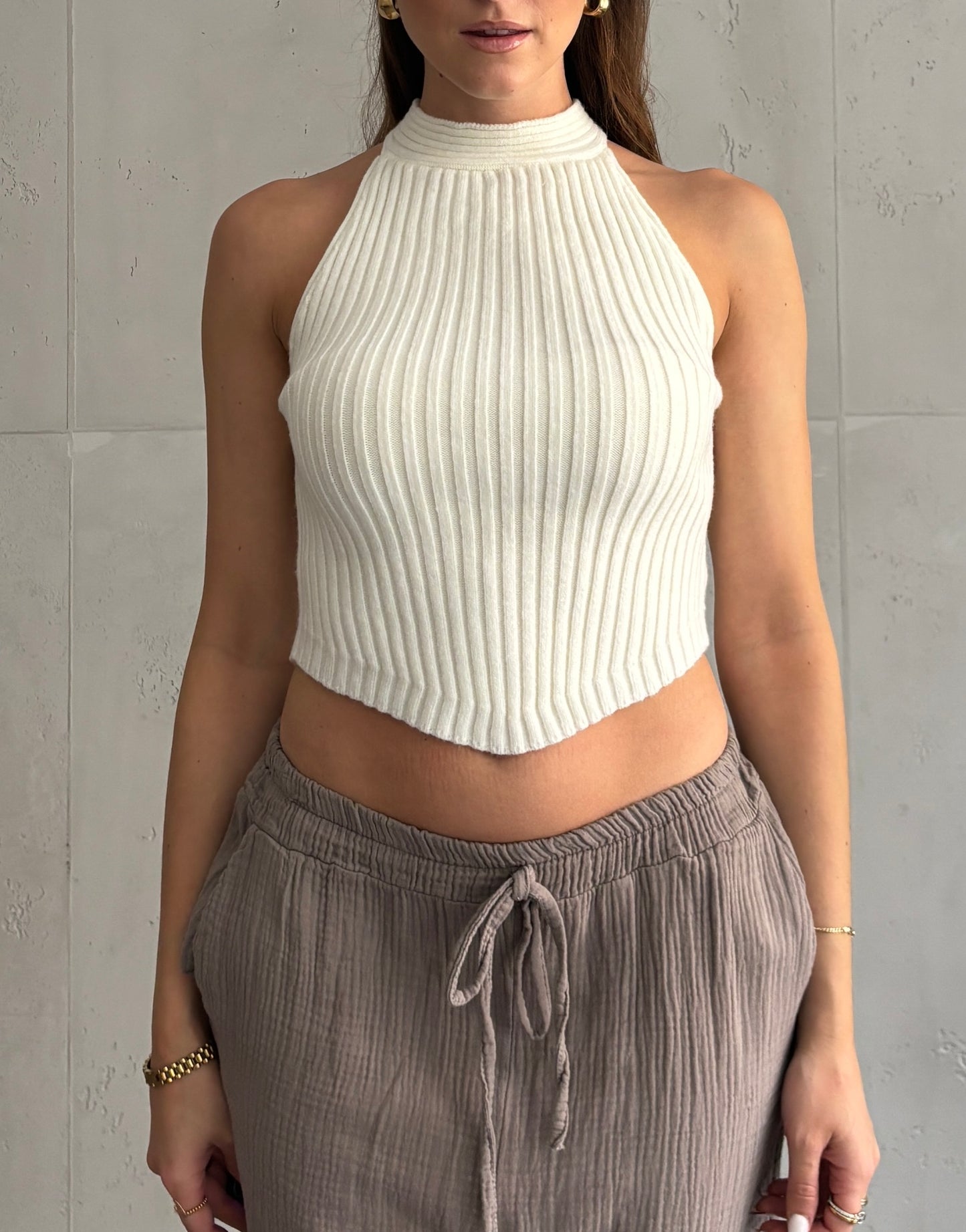 Ribbed Stricktop – high neck & Back-Knot