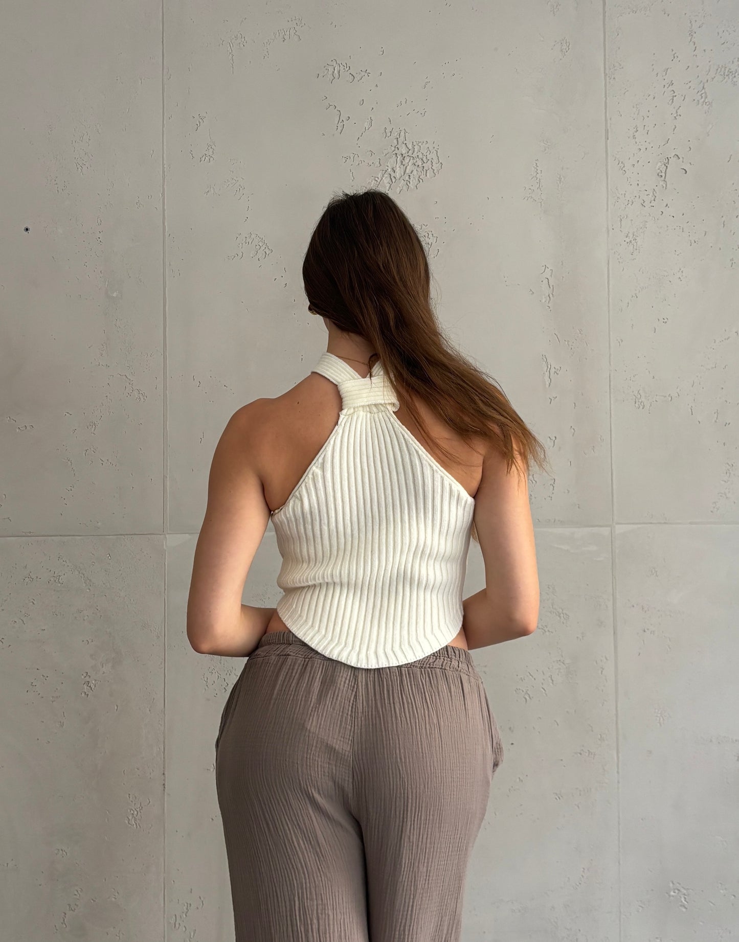Ribbed Stricktop – high neck & Back-Knot