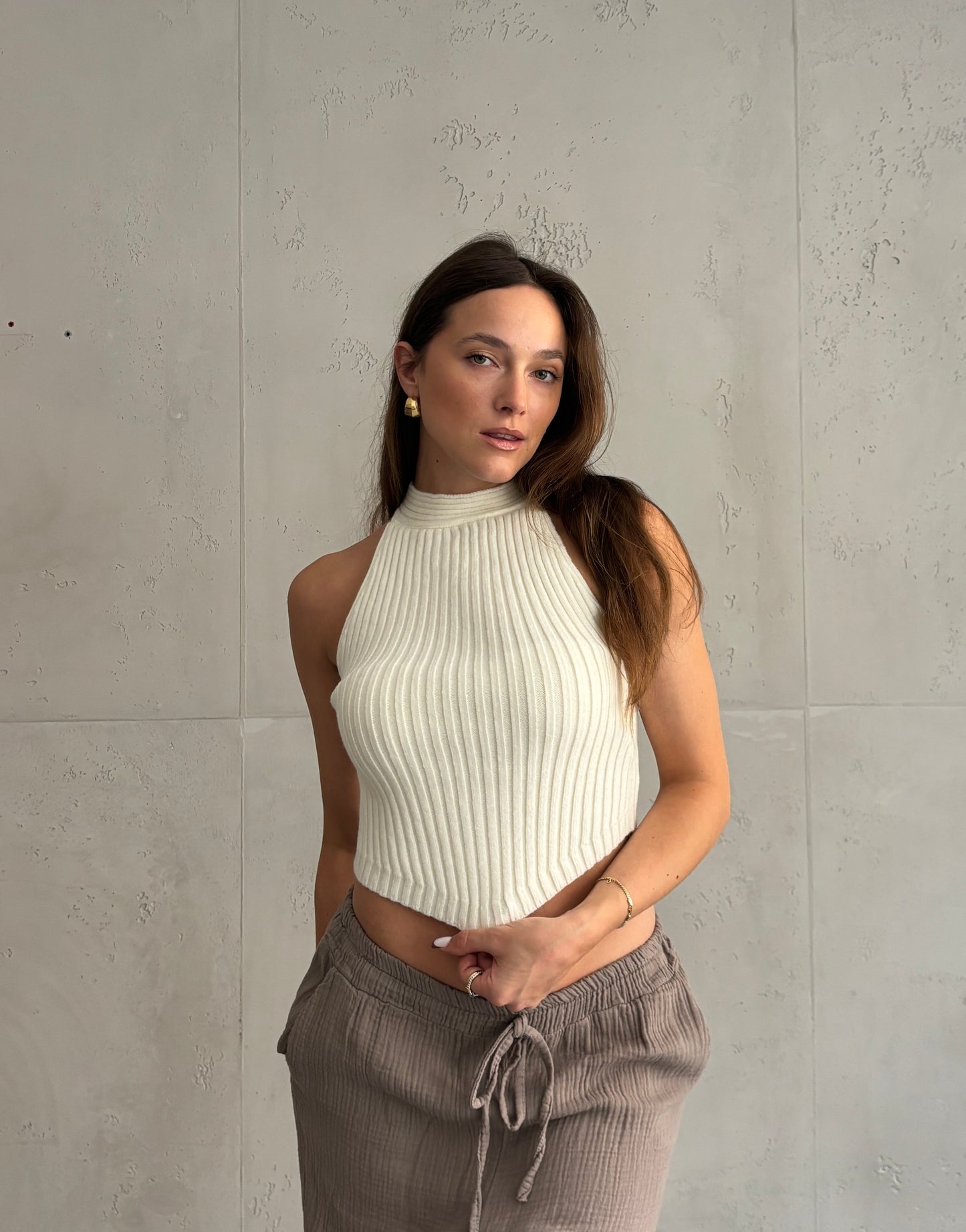 Ribbed Stricktop – high neck & Back-Knot