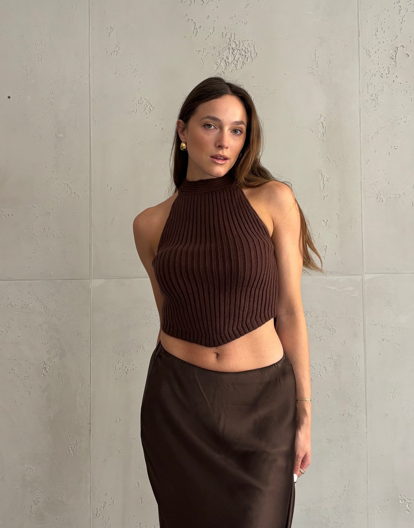 Ribbed Stricktop – high neck & Back-Knot