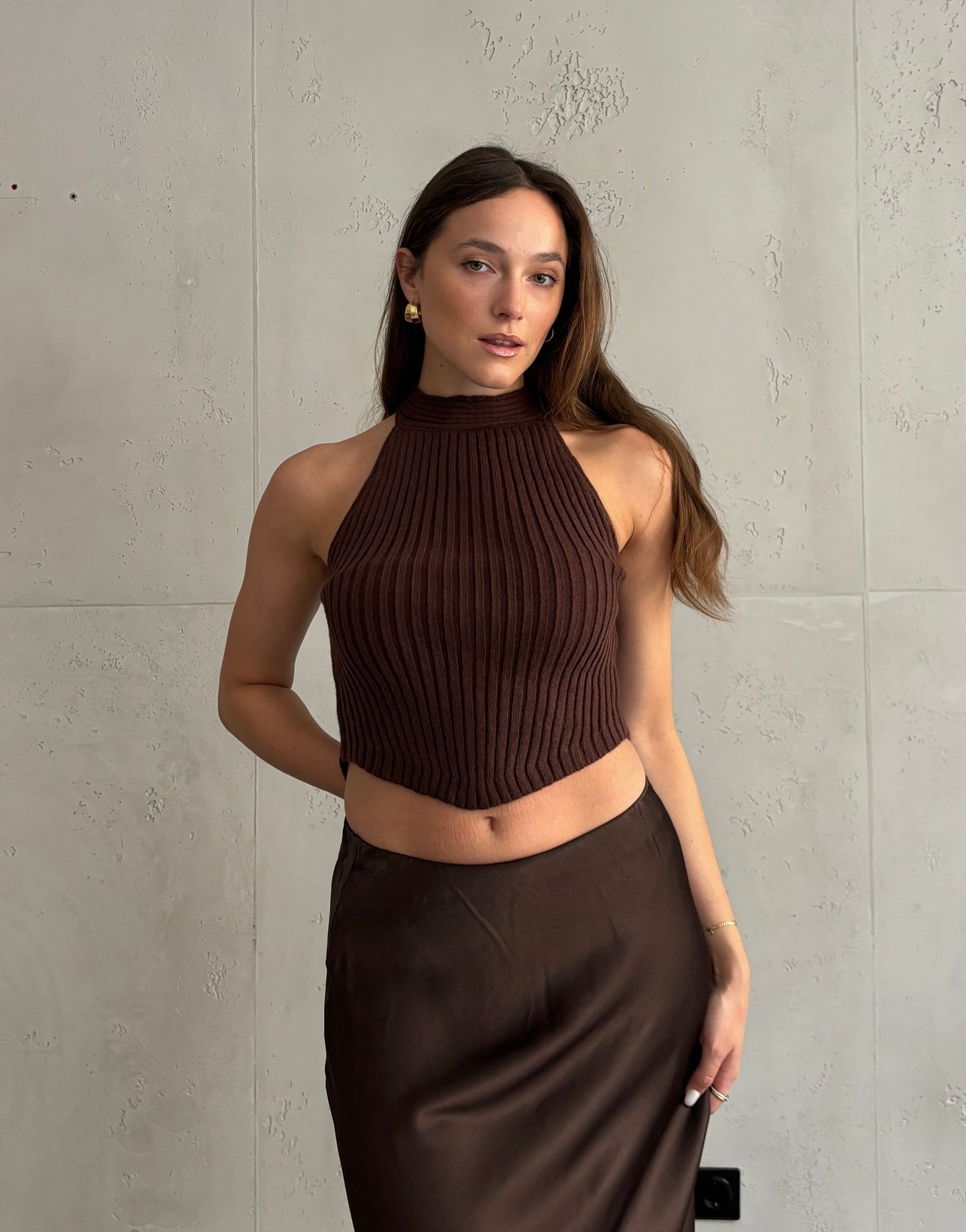 Ribbed Stricktop – high neck & Back-Knot