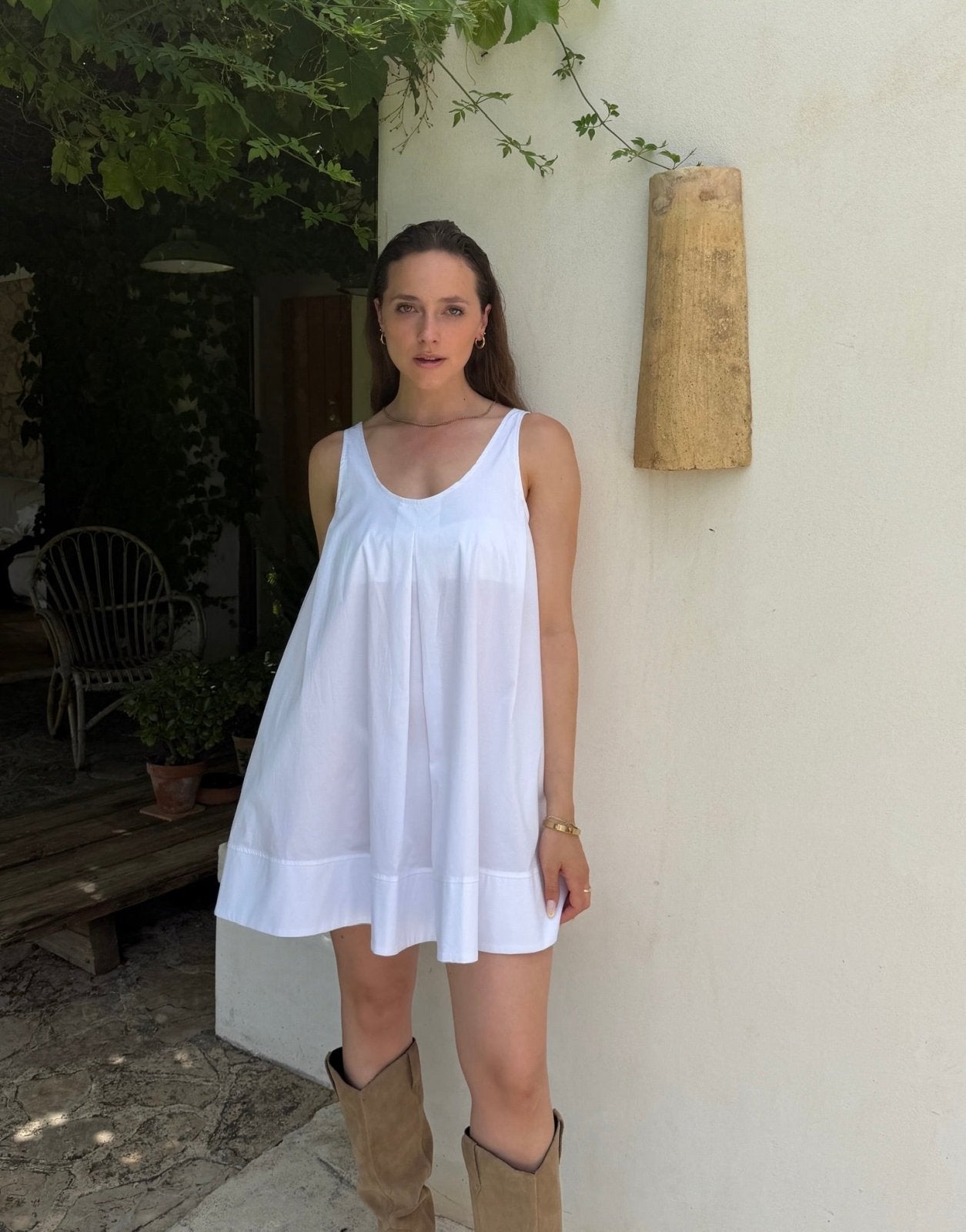 A-Line Dress – Weiß, Träger, Clean Design - Switch-Fashion