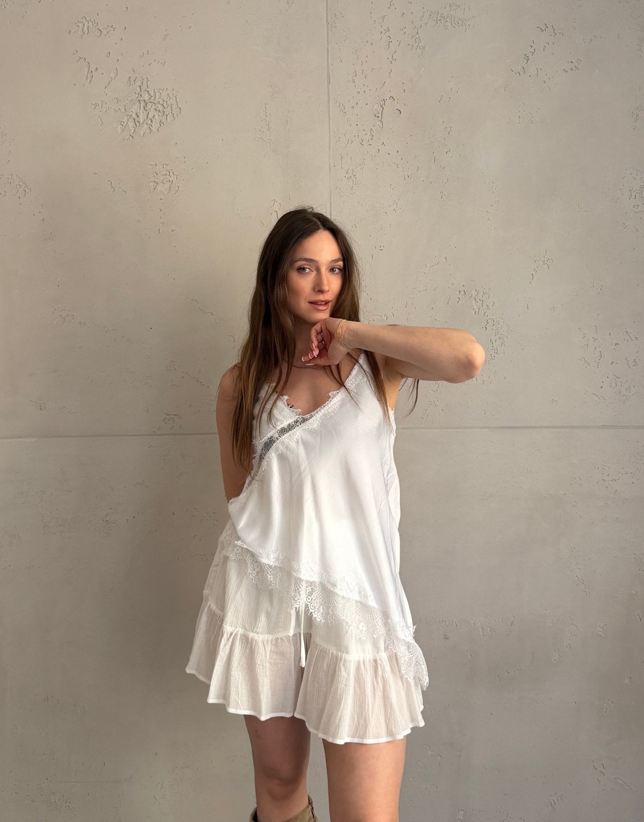 Asymmetrisches Spitzentop aus Seiden - Mix - Switch - Fashion