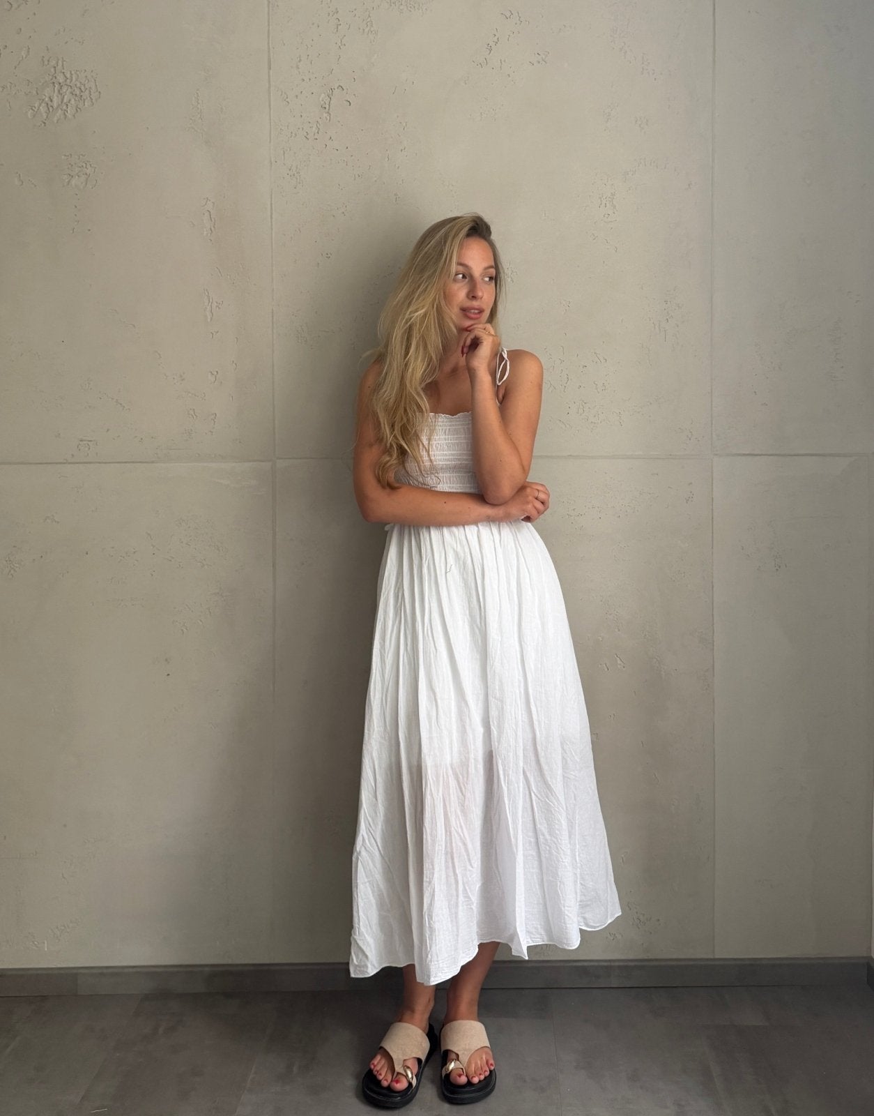 Baumwoll Maxikleid mit Bindeträgern – Der Gummizug macht den Unterschied - Switch-Fashion