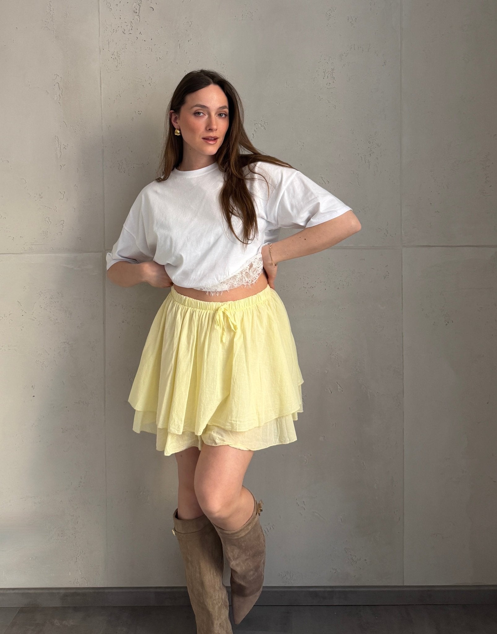 Baumwoll - Minirock mit Shorts (Skort) im Rüschenlook - Switch - Fashion