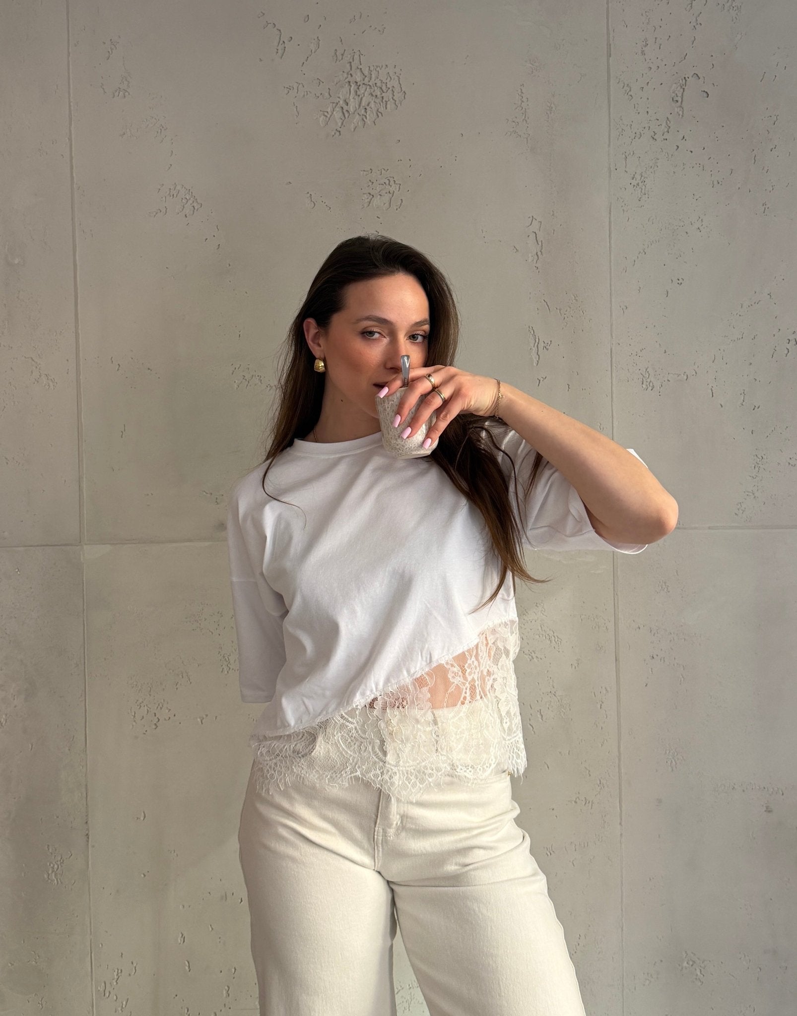 Baumwoll - Shirt mit asymmetrischer Spitze - Switch - Fashion