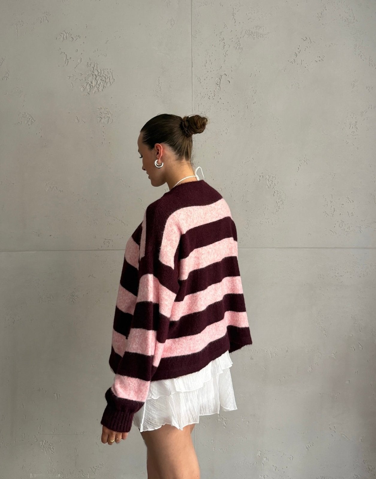 Button Strickjacke mit breiten Streifen - Switch-Fashion