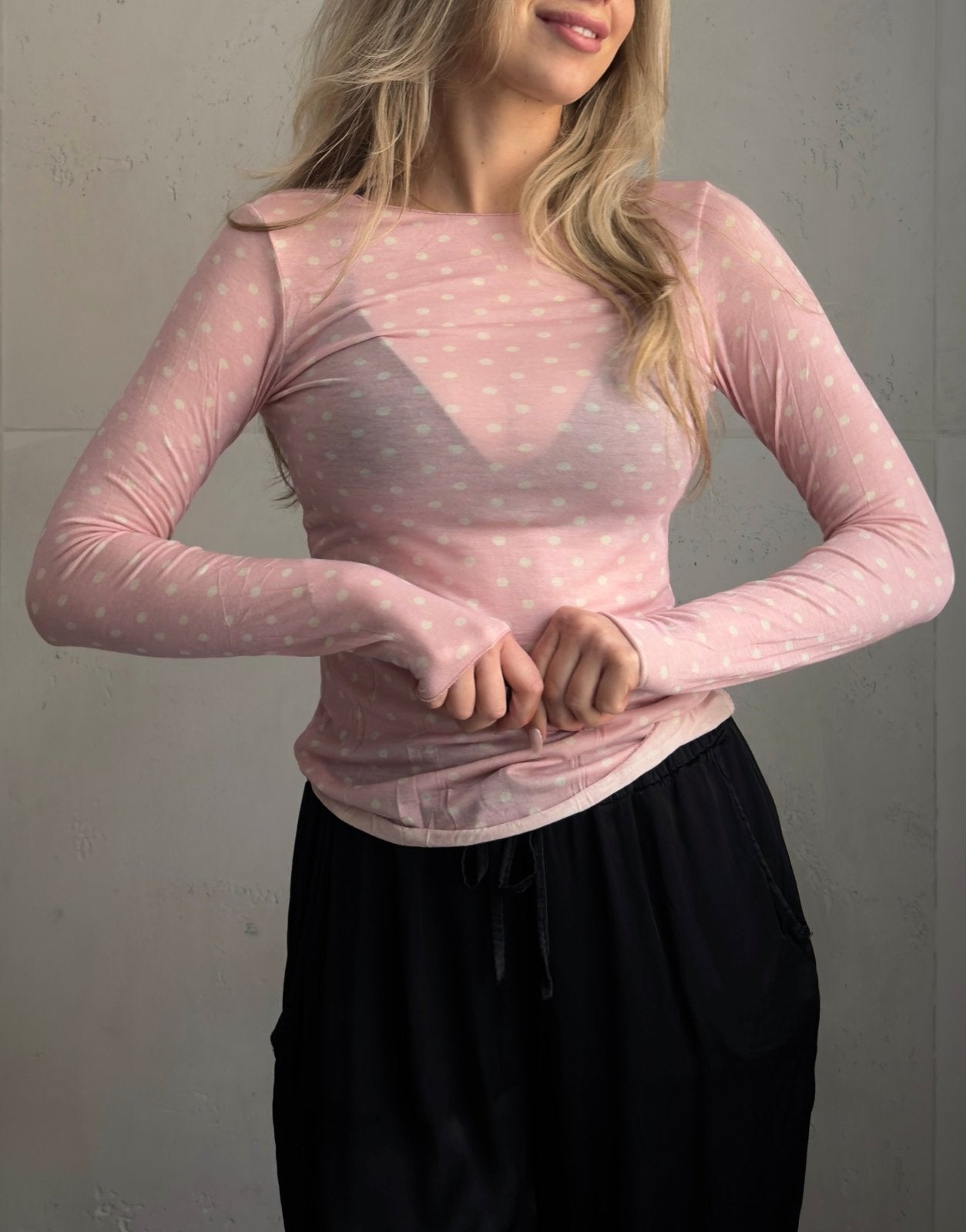 Cashmere Blend Longsleeve mit Punkten – Leicht transparent, unvergleichbar soft - Switch - Fashion