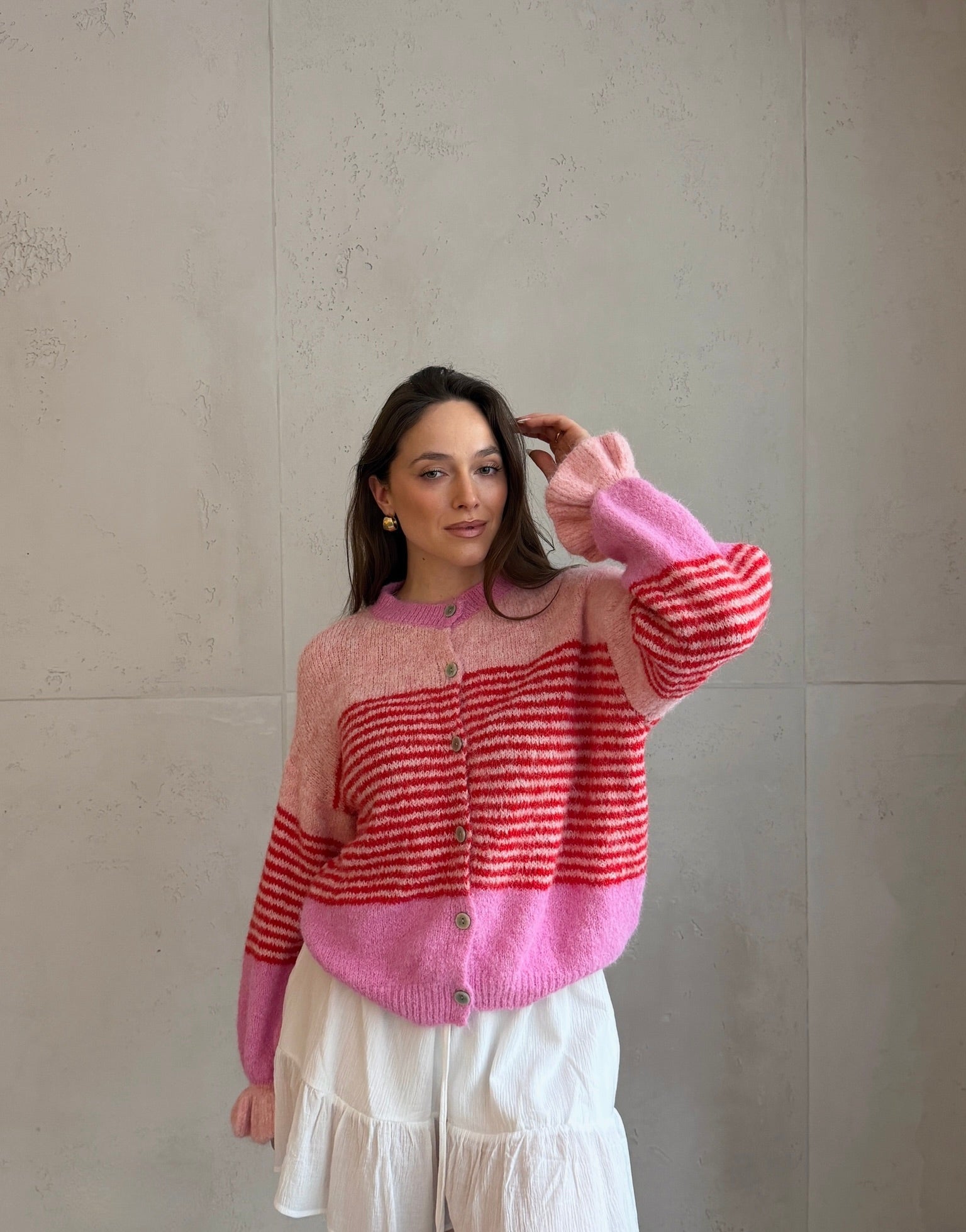 Color Block Streifen Strickjacke mit Knöpfen - Switch - Fashion