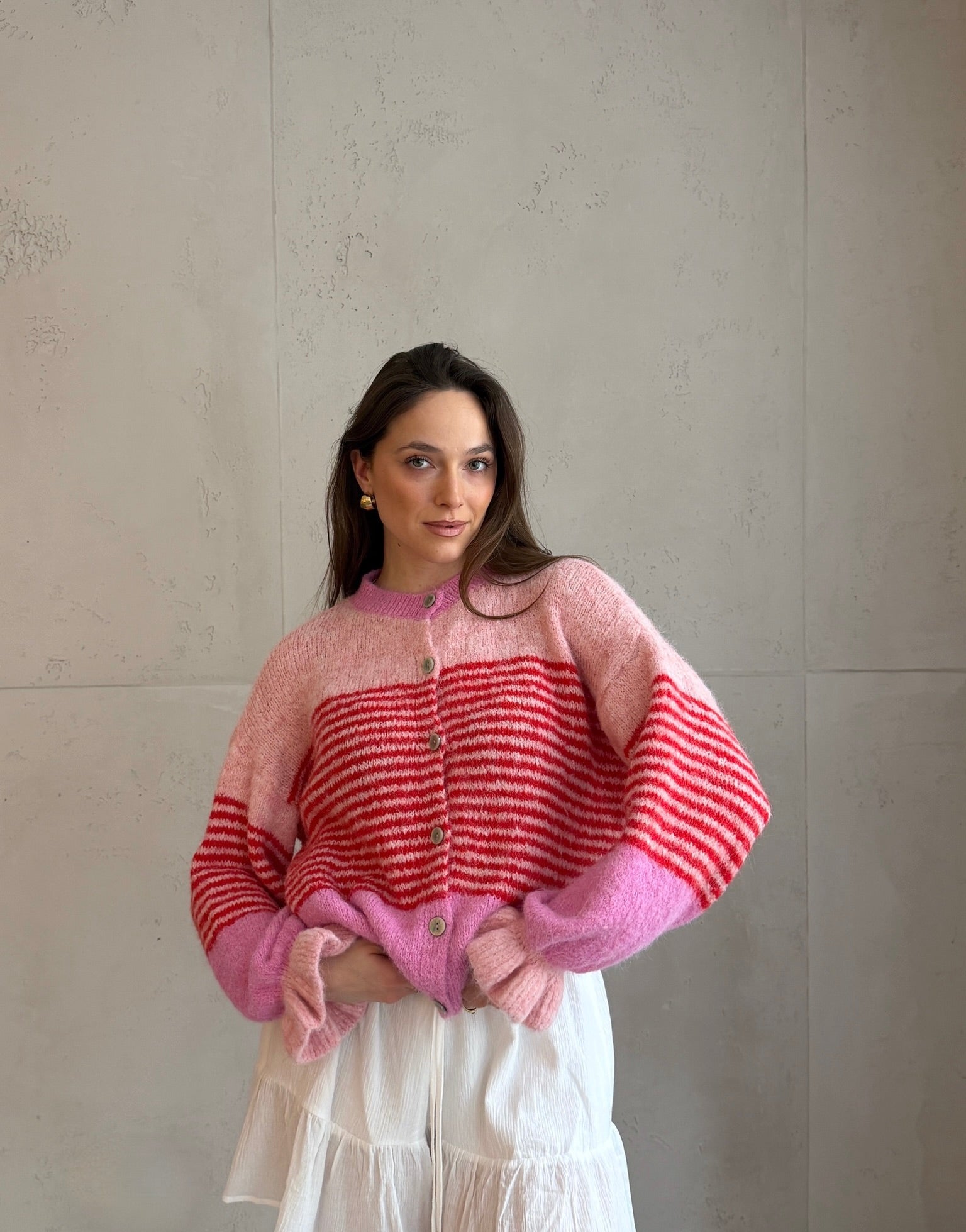 Color Block Streifen Strickjacke mit Knöpfen - Switch - Fashion