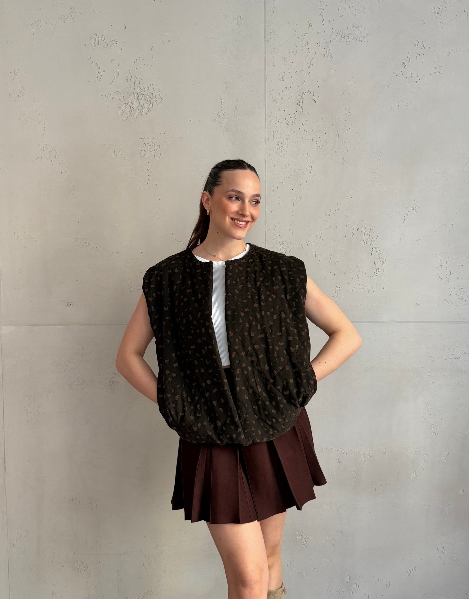 Cord - Weste mit Leo - Print und Seitentaschen - Switch - Fashion