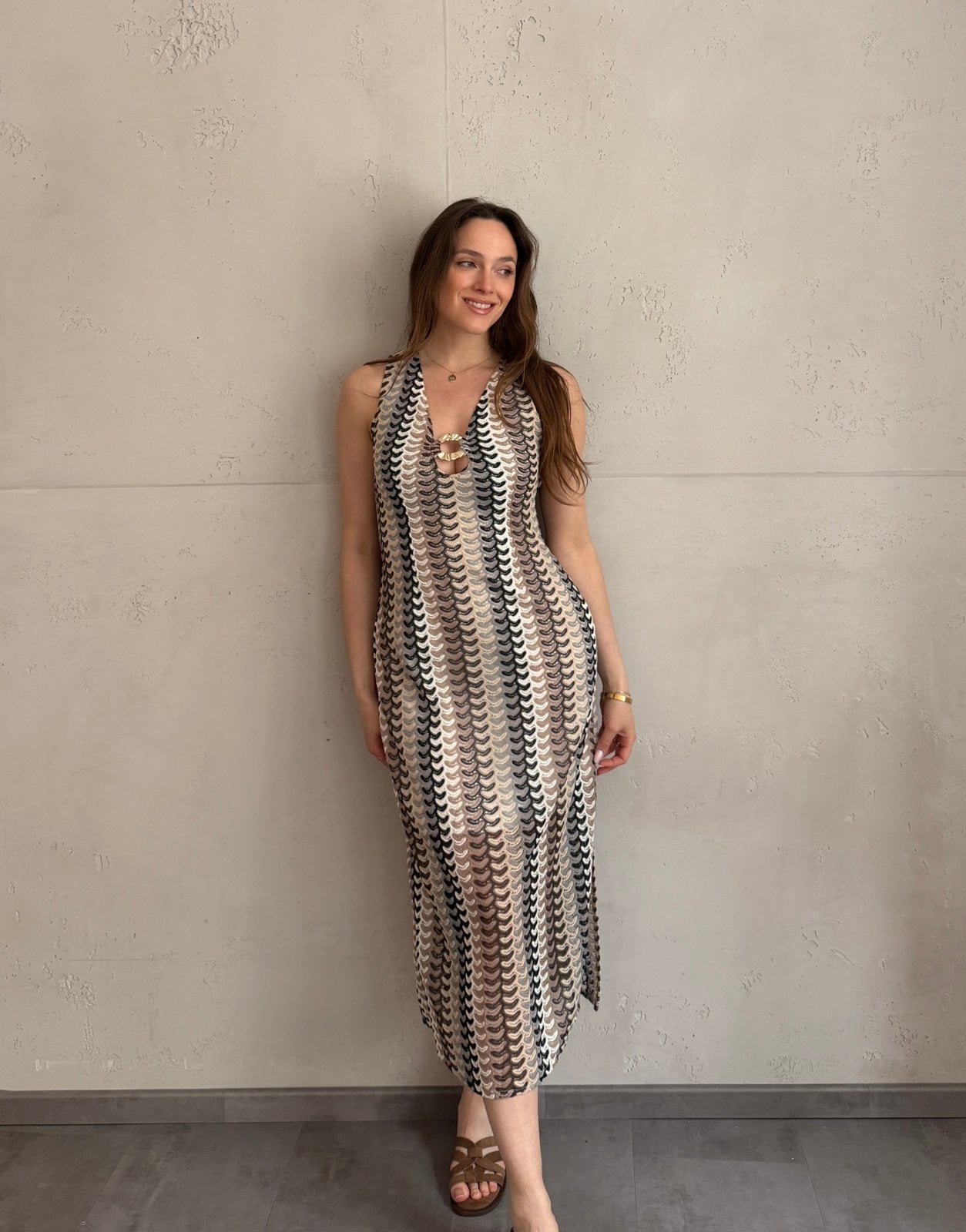 Figurbetontes Midi - Kleid im Chevron - Muster - Switch - Fashion