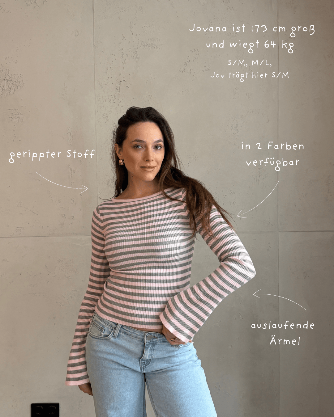 Geripptes Langarmshirt Gestreift mit ausgestelltem Arm - Switch - Fashion