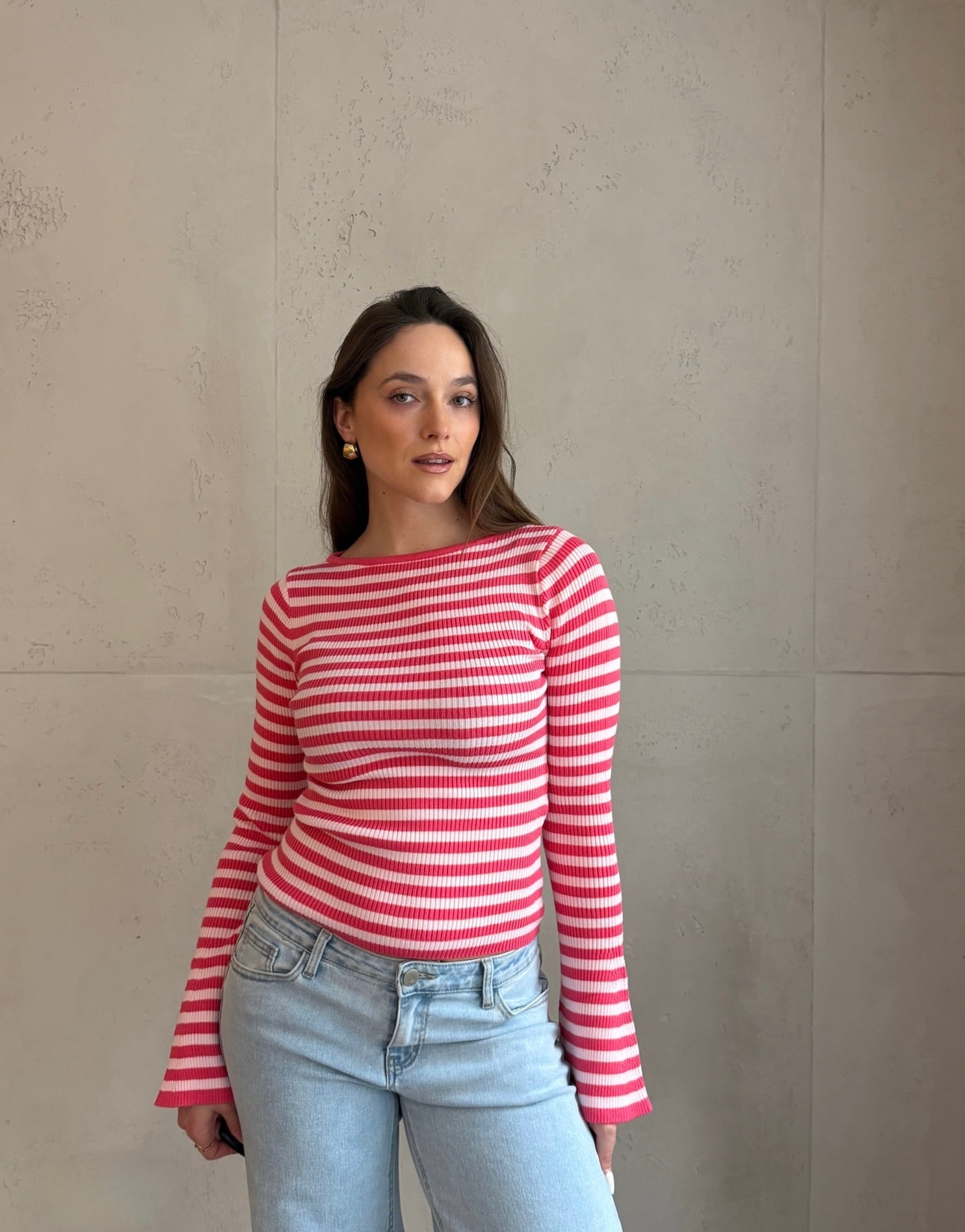 Geripptes Langarmshirt Gestreift mit ausgestelltem Arm - Switch - Fashion