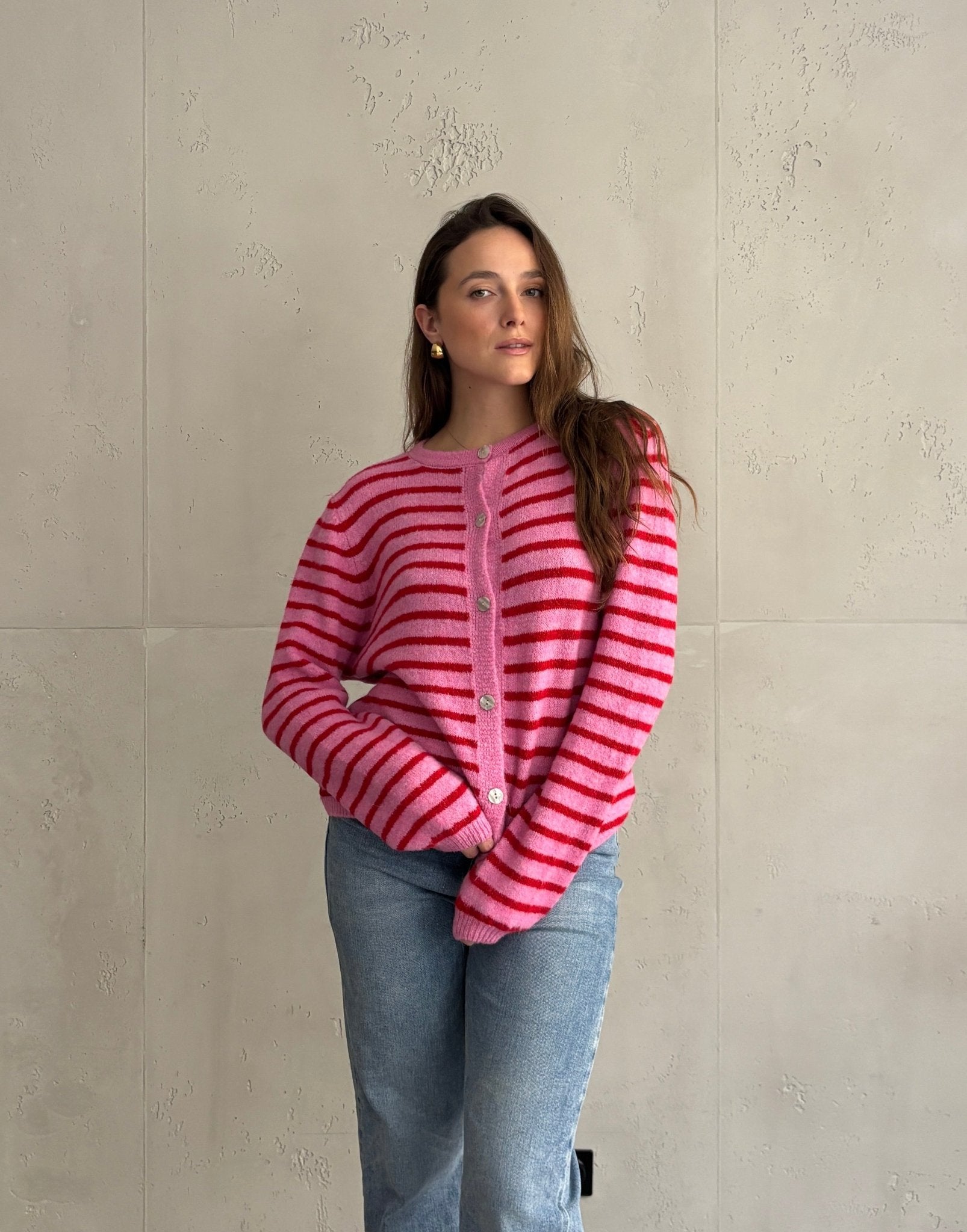 Gestreifte Rundhals - Strickjacke - Switch - Fashion