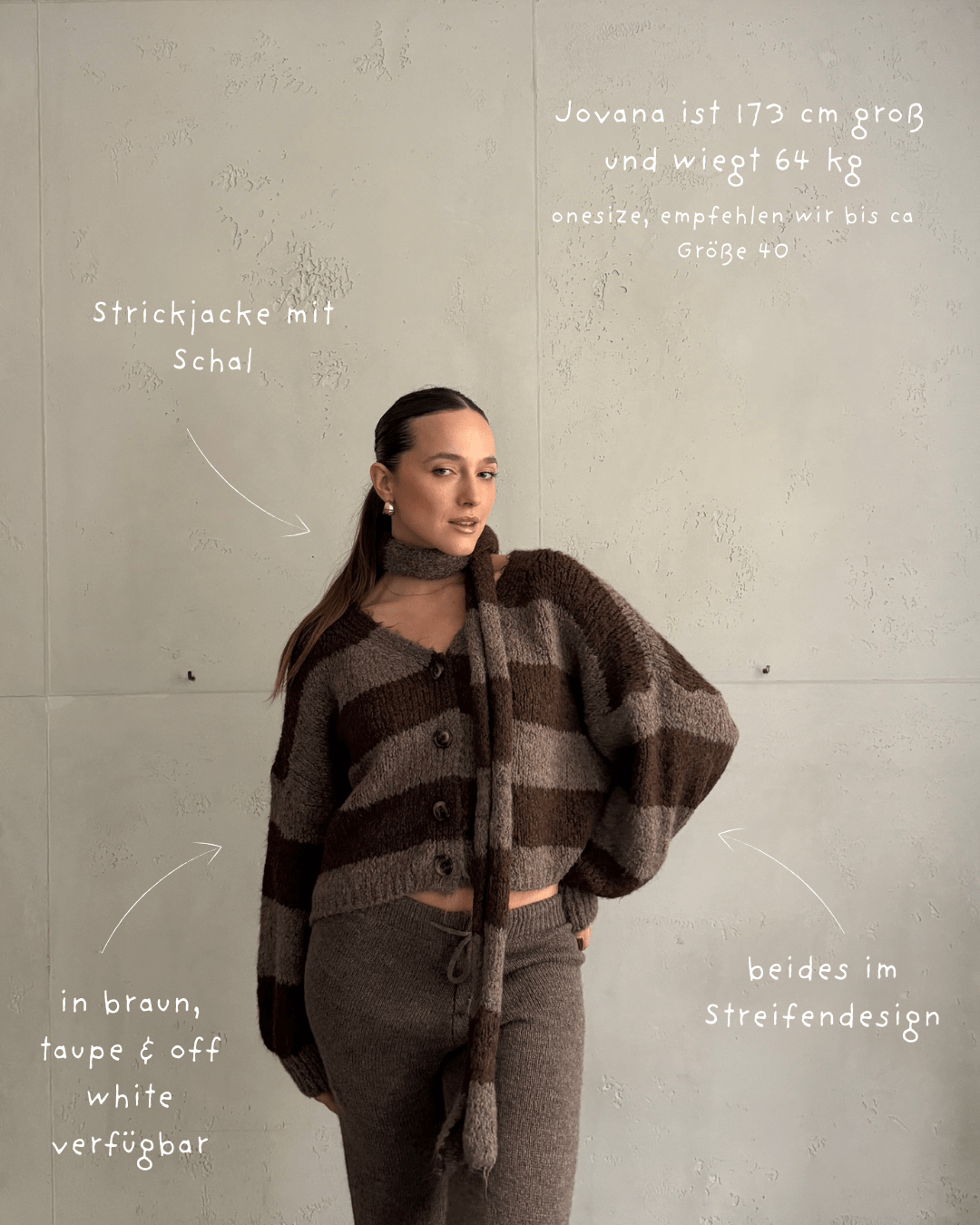 Gestreifte Strickjacke mit Schal & V - Ausschnitt - Switch - Fashion
