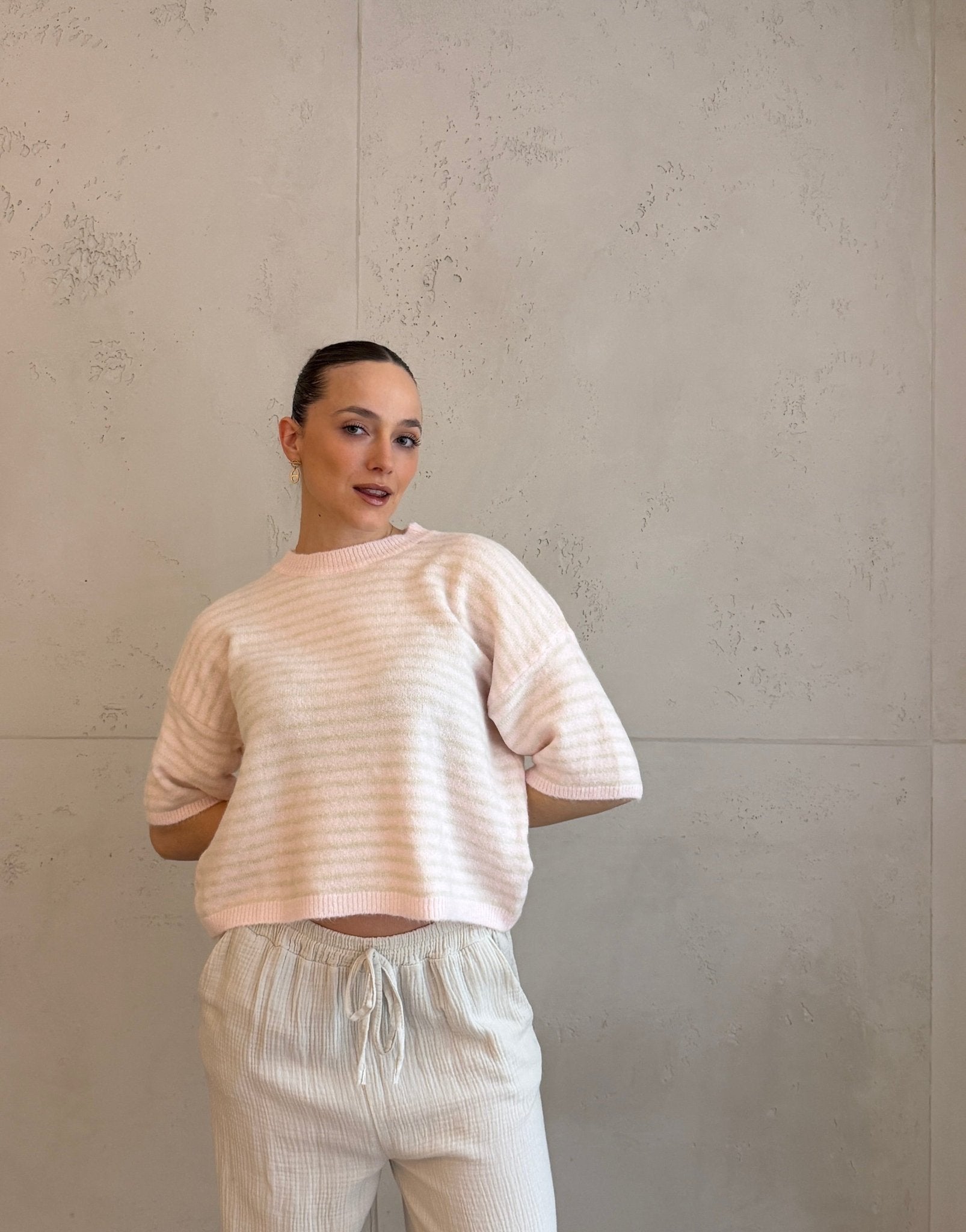 Gestreifter Kurzarm Pullover - Switch - Fashion