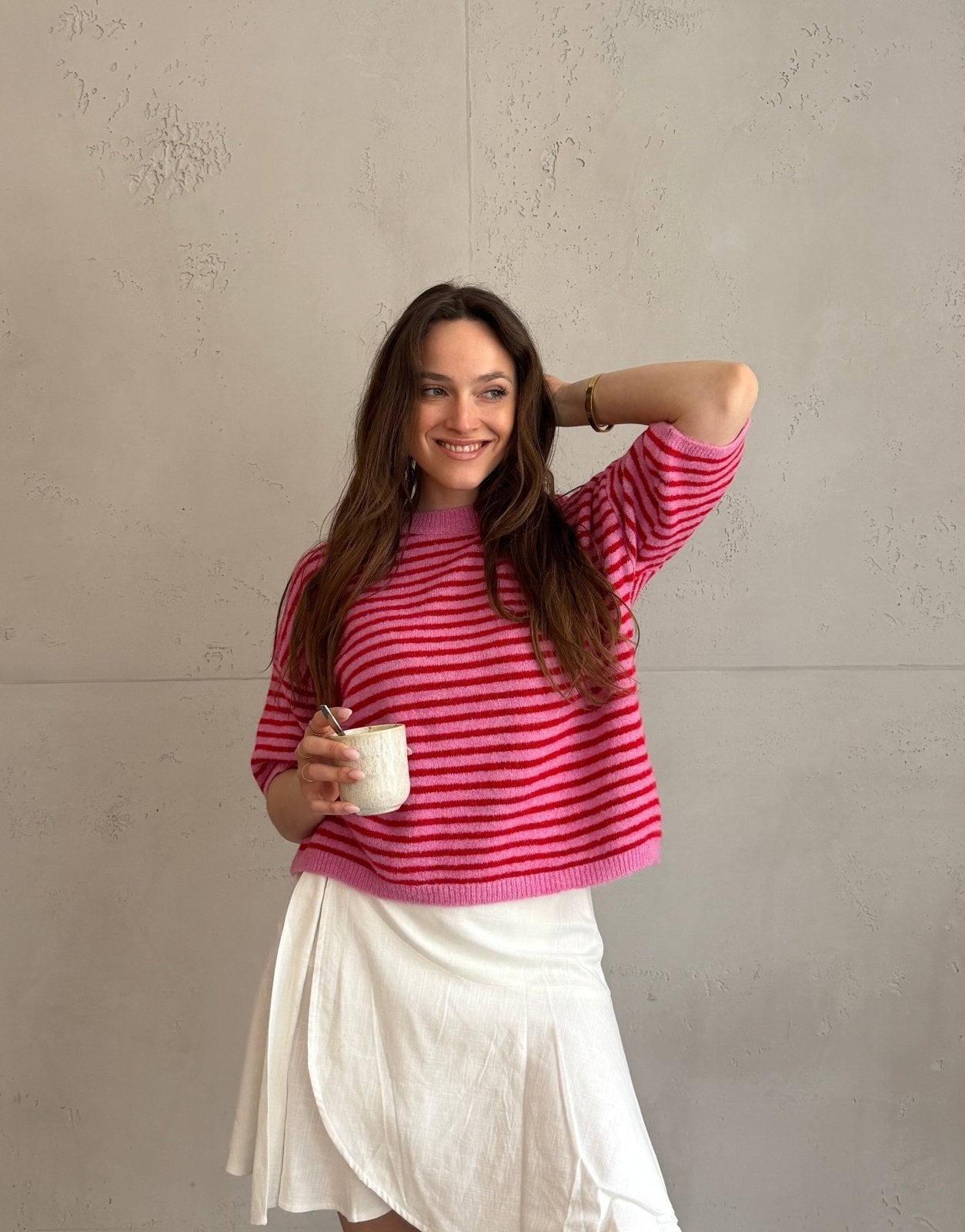 Gestreifter Kurzarm Pullover - Switch - Fashion