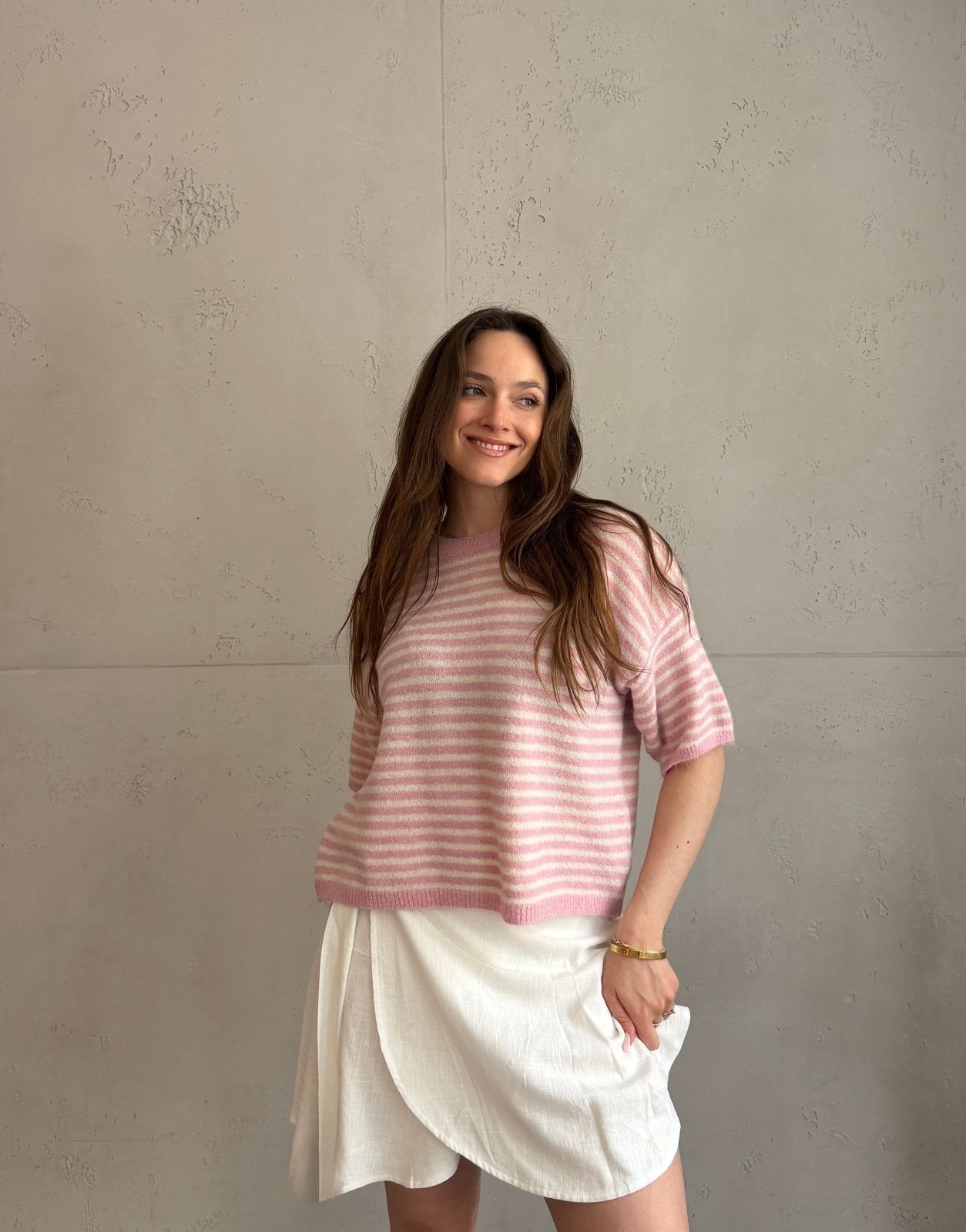 Gestreifter Kurzarm Pullover - Switch - Fashion