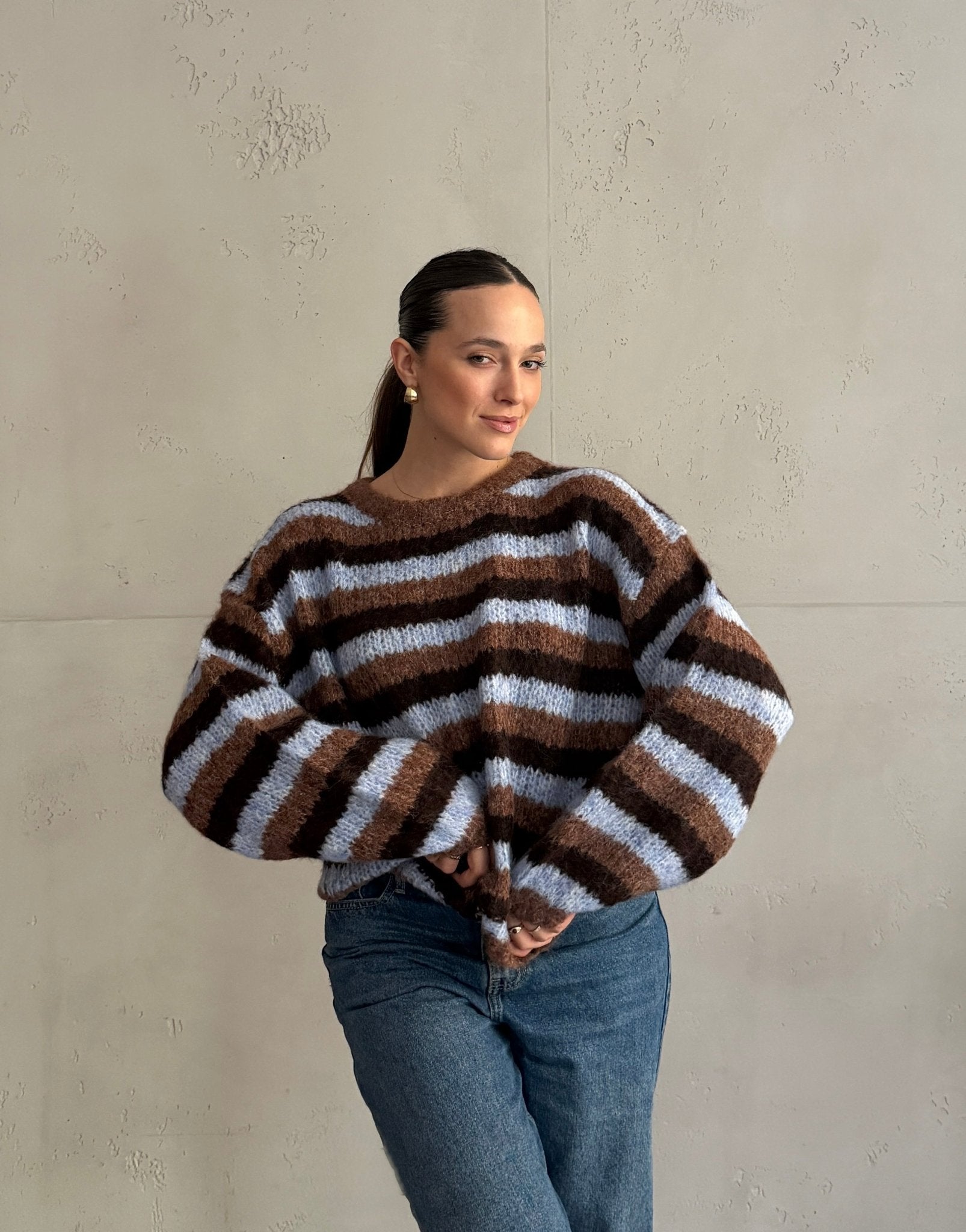 Gestreifter Oversize Pullover mit Bund - Switch - Fashion