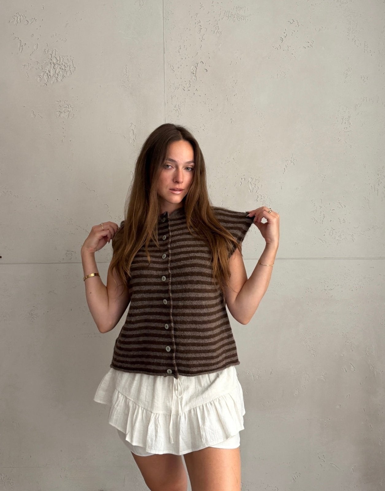 Gestreifter Pullunder mit Knopfleiste - Switch-Fashion