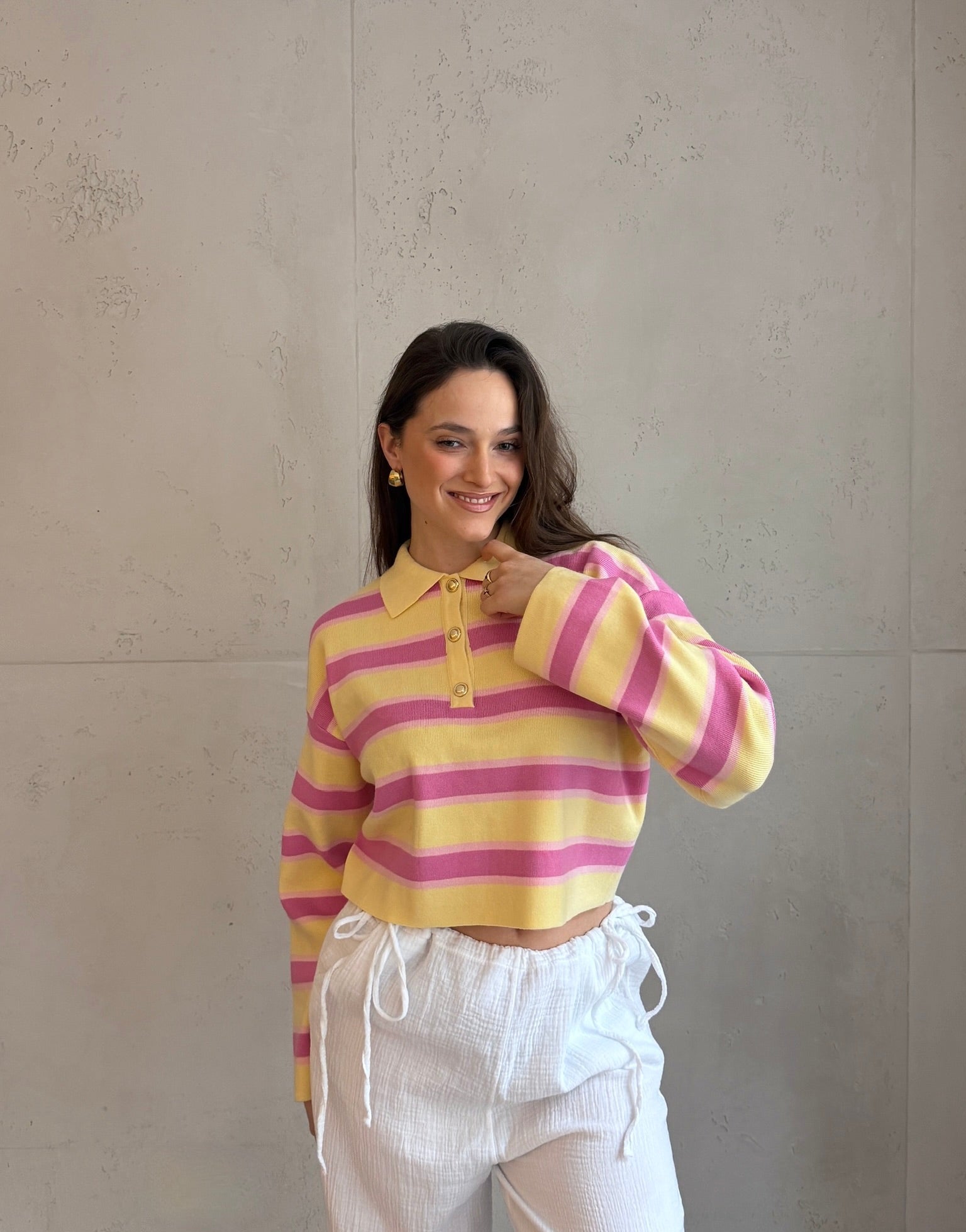 Gestreiftes Polo Strickshirt mit Goldenen Knöpfen - Switch - Fashion