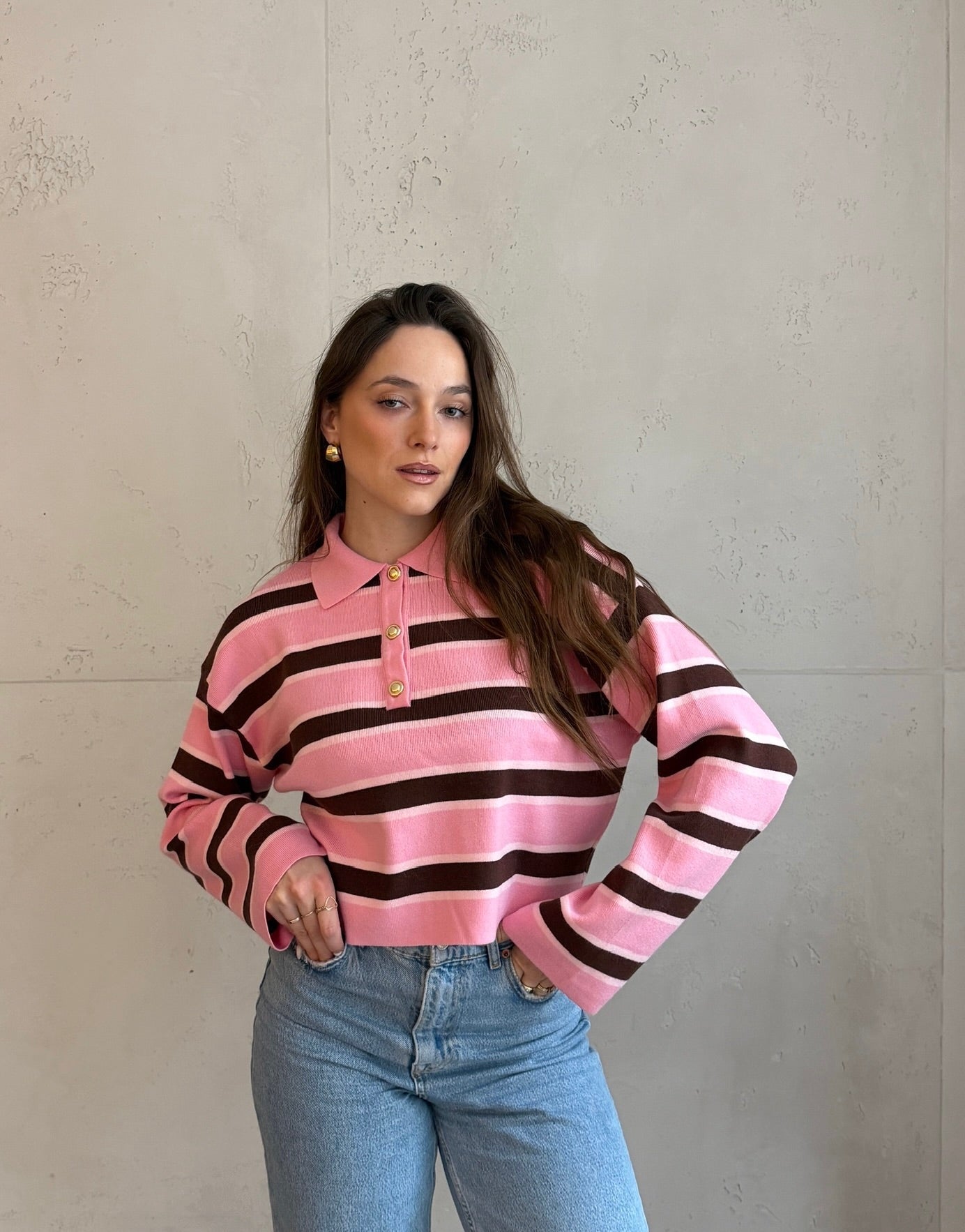 Gestreiftes Polo Strickshirt mit Goldenen Knöpfen - Switch - Fashion