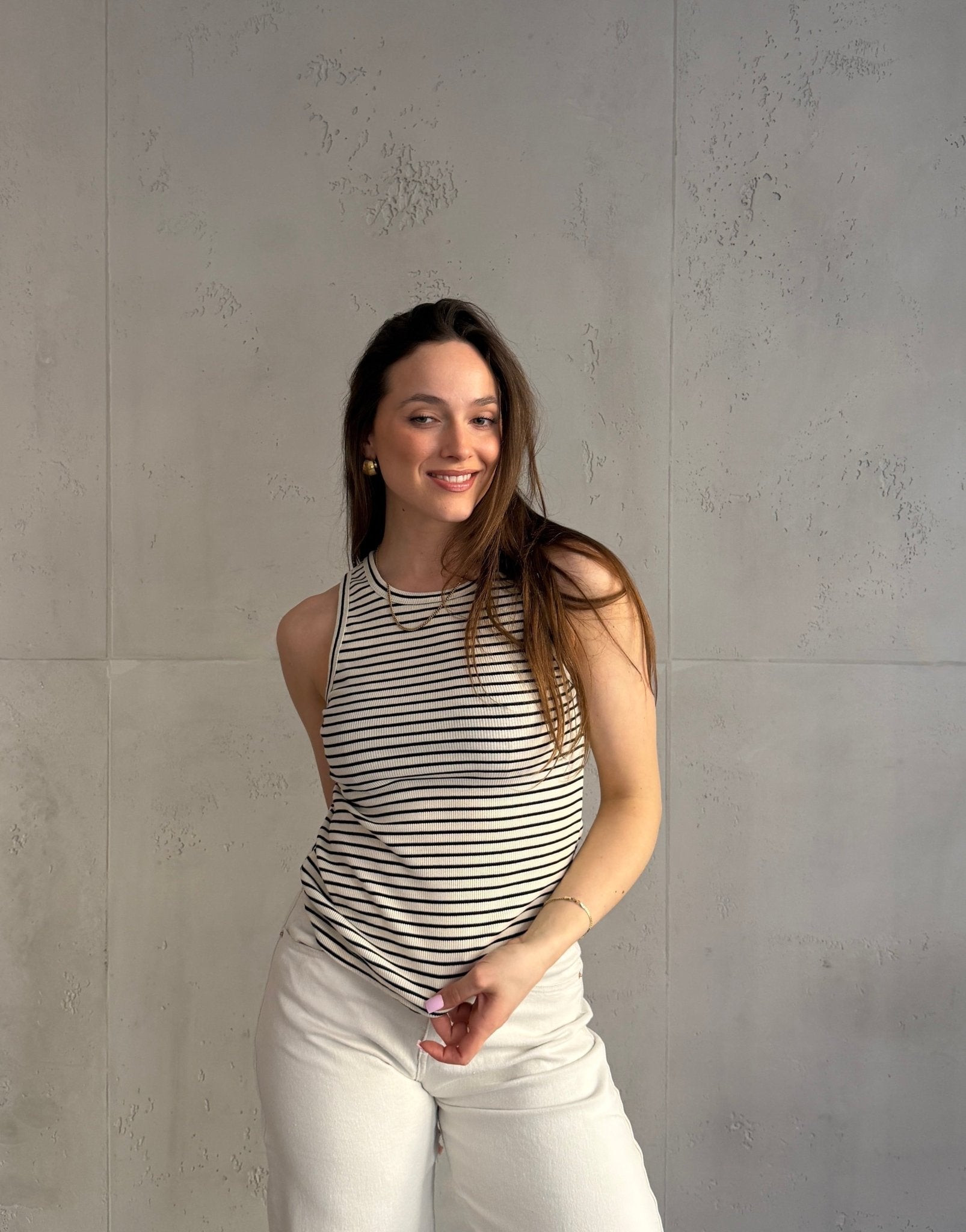 Gestreiftes Ripp - Top aus Baumwolle mit Rundhals - Switch - Fashion