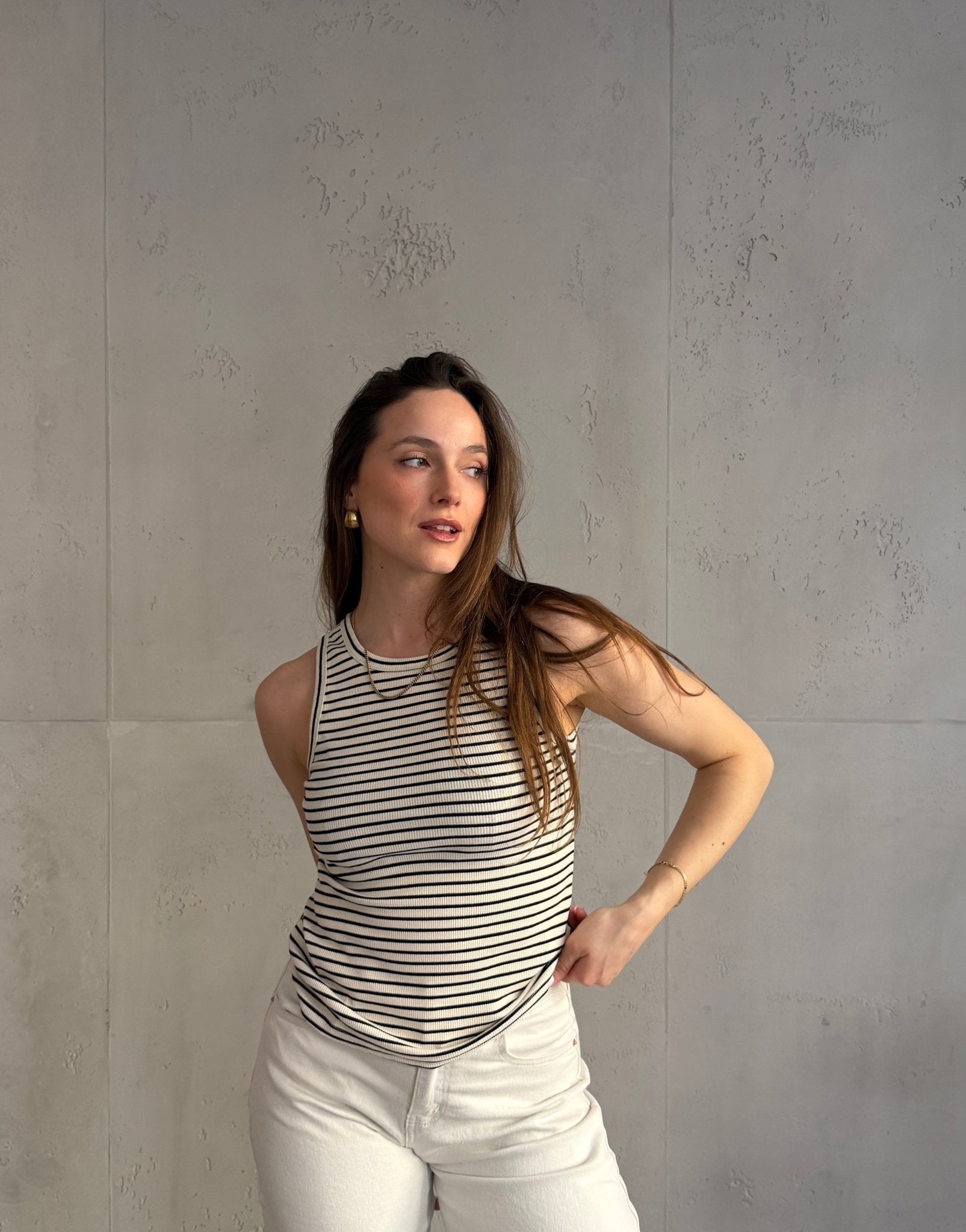 Gestreiftes Ripp - Top aus Baumwolle mit Rundhals - Switch - Fashion