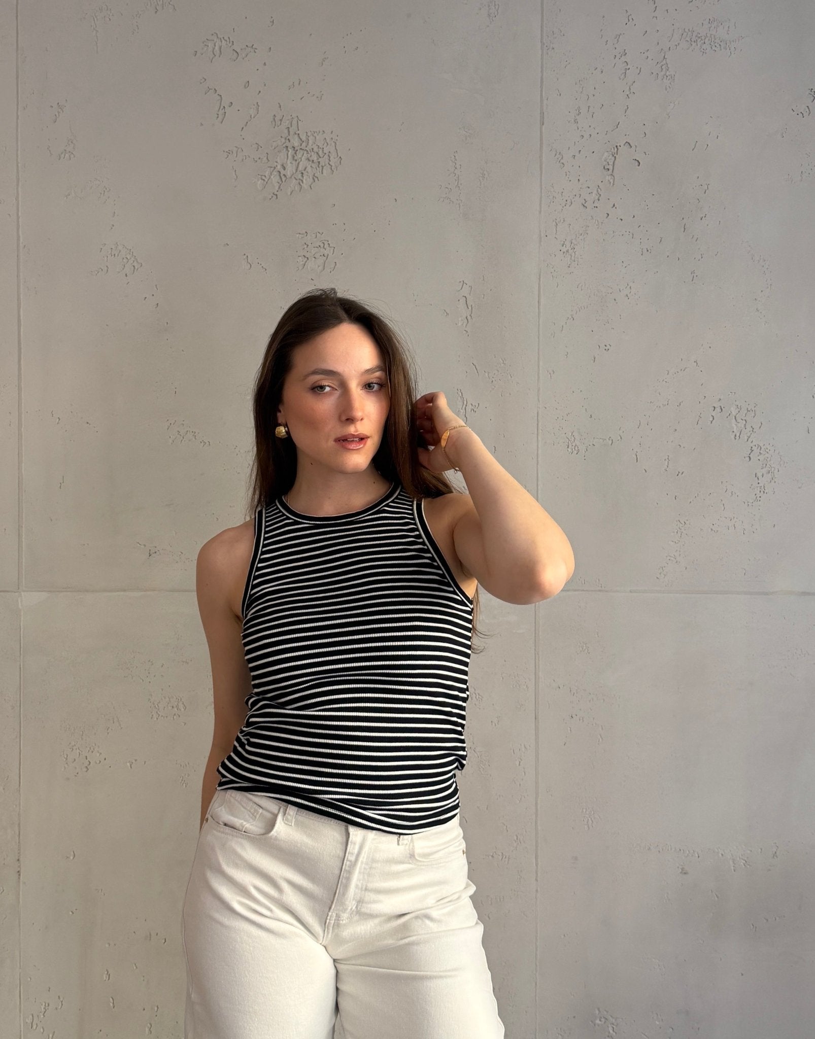 Gestreiftes Ripp - Top aus Baumwolle mit Rundhals - Switch - Fashion