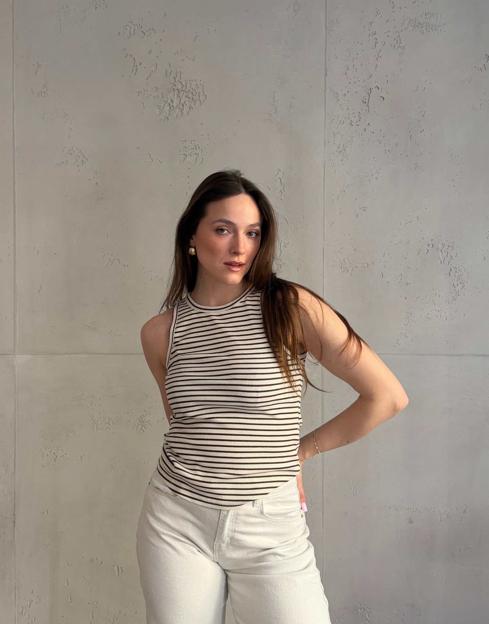 Gestreiftes Ripp - Top aus Baumwolle mit Rundhals - Switch - Fashion