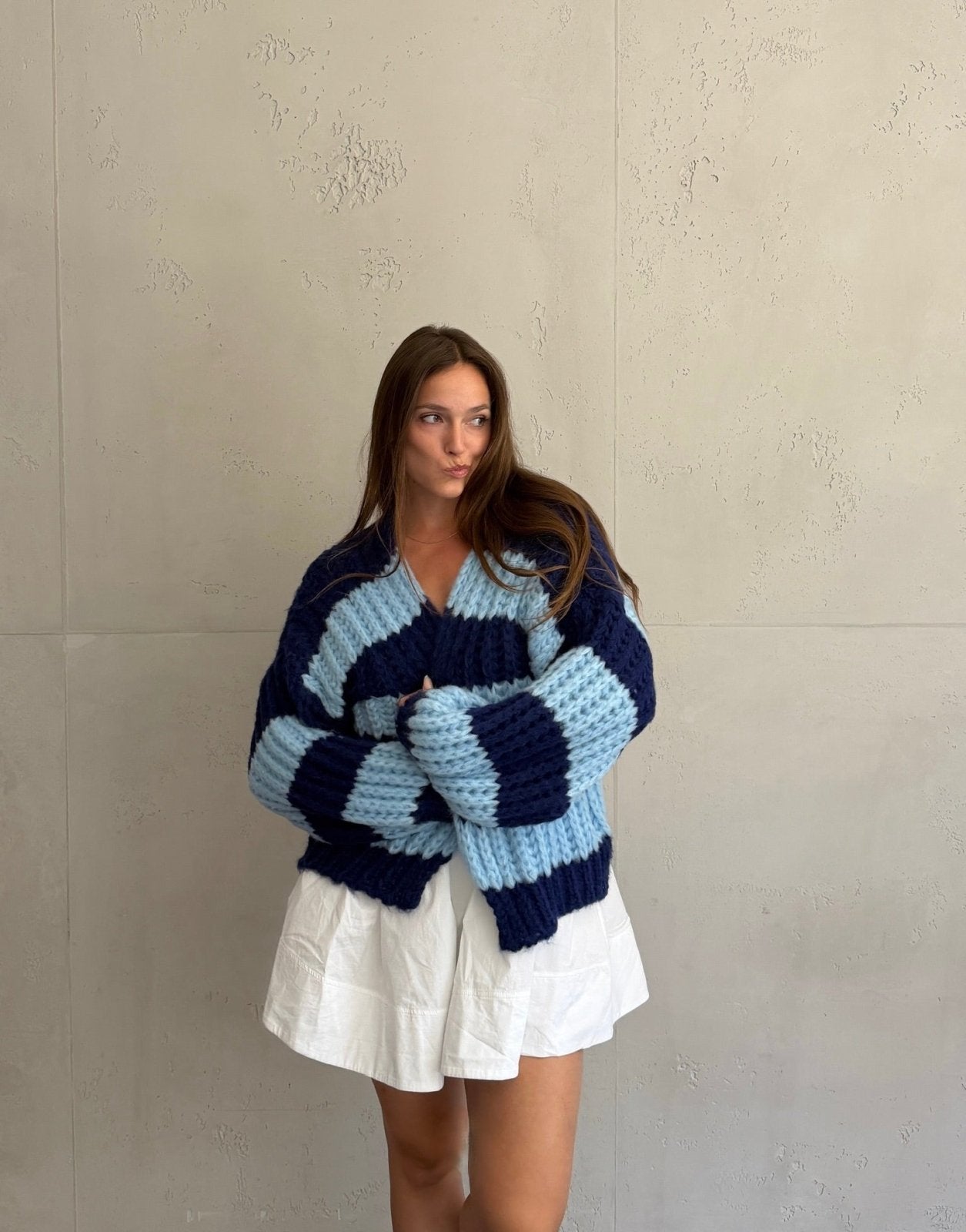 Grobgestrickter Cardigan mit Streifen - Switch-Fashion