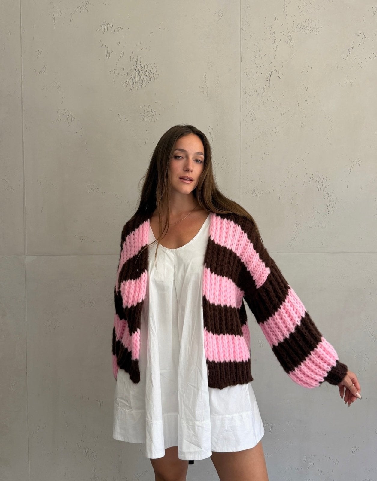 Grobgestrickter Cardigan mit Streifen - Switch-Fashion